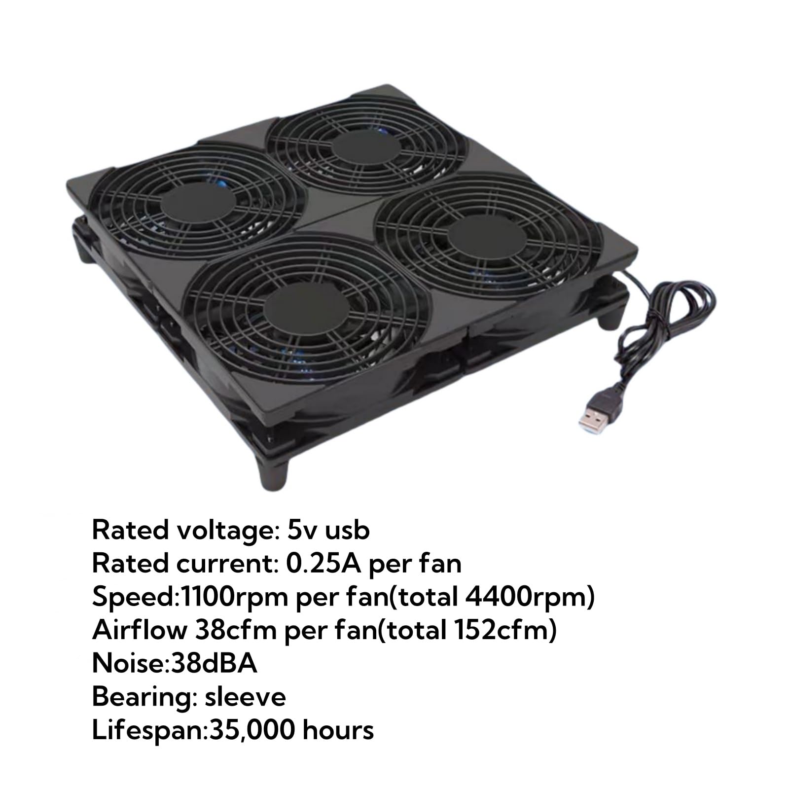 Yeiwenl 5V Quiet USB Cooling Fan 120mm x 4 with 1200mm Cable,152CFM Big Airflow Cooling for Router, Computer, Mac Mini, PlayStation, Rack DIY Audio Video Network Cabinet Server Cooling Project 6