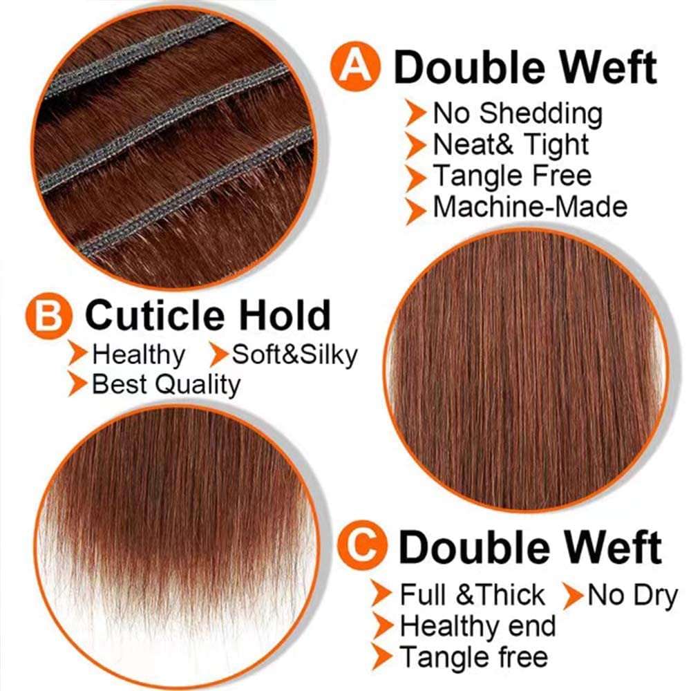 Hydtxc Human Hair Bundles 8 10 12 Inch Dark Brown Color 30 Straight Bundles Human Hair Raw Unprocessed Brazilian Virgin Quick Weave Double Drawn for Black Women 5