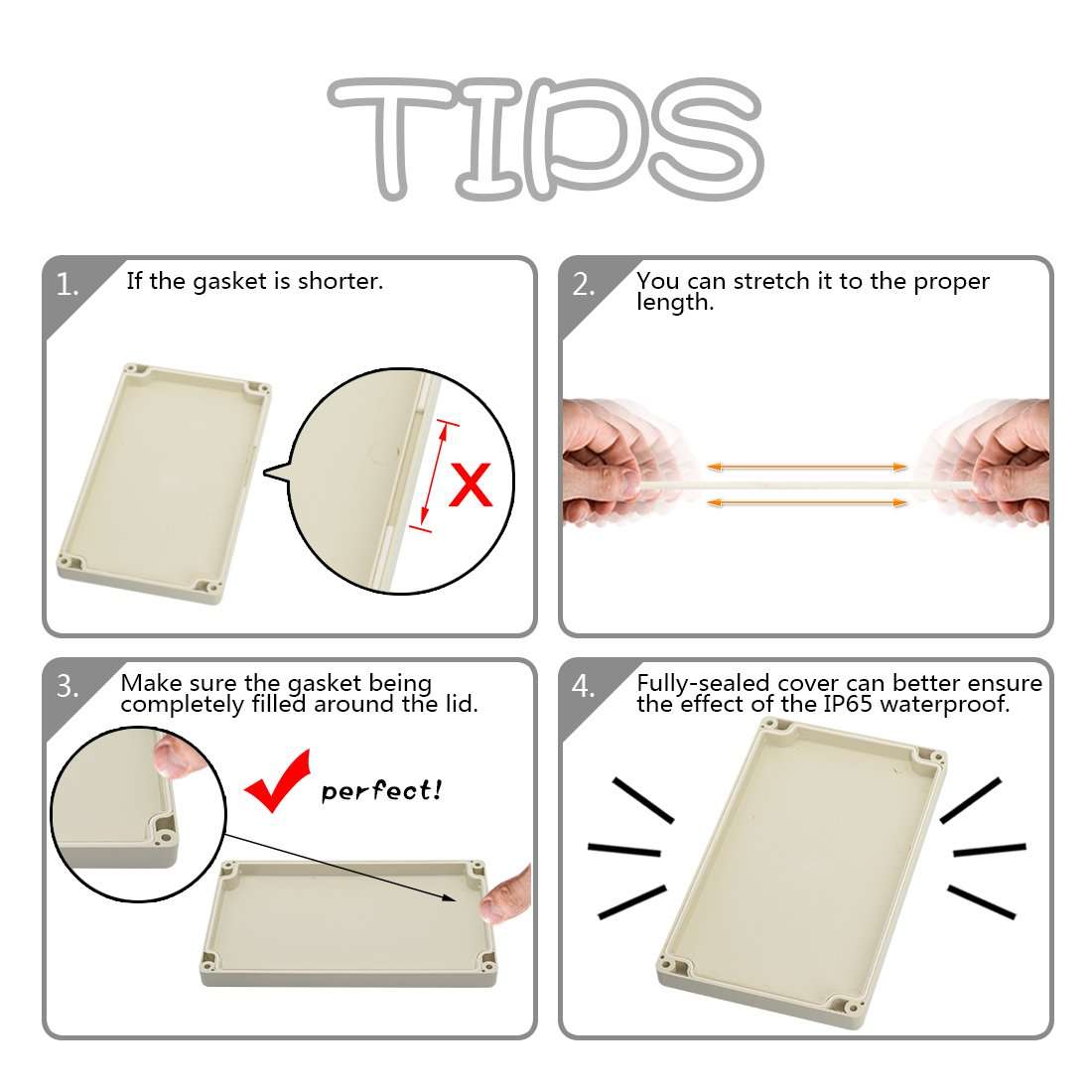 LeMotech Waterproof Dustproof IP65 ABS Plastic Junction Box Universal Electric Project Enclosure Pale Gray 3.3 x 2.3 x 1.3 inch (83 x 58 x 33 mm) 6