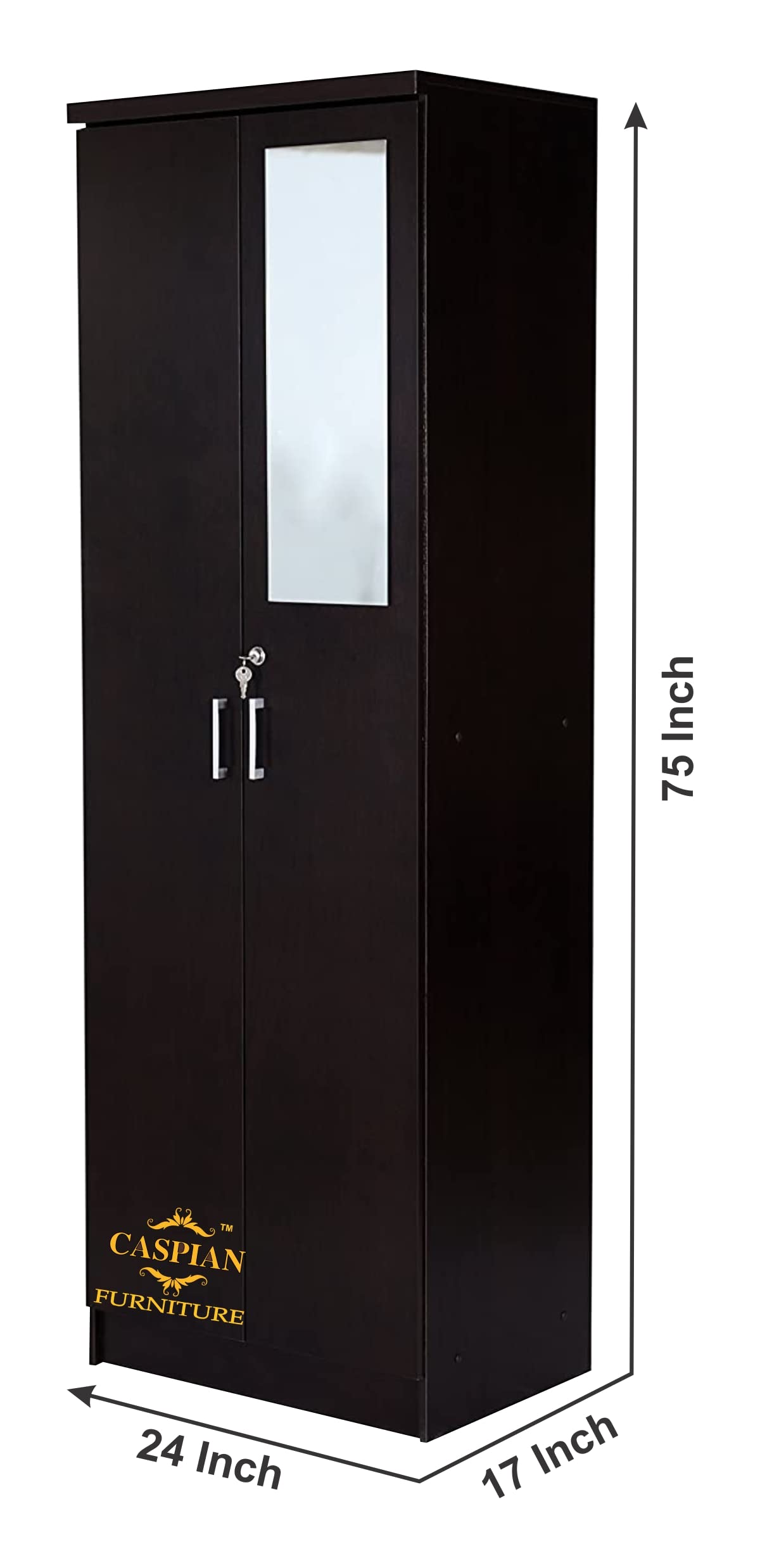 CASPIAN Furniture Black Wenge 2 Door Wardrobe with 4 Shelves, Mirror and Hanging Space for Clothes | Wardrobe for Bedroom/Clothes Organizer | Size 75 x 24 x 17 inches 6