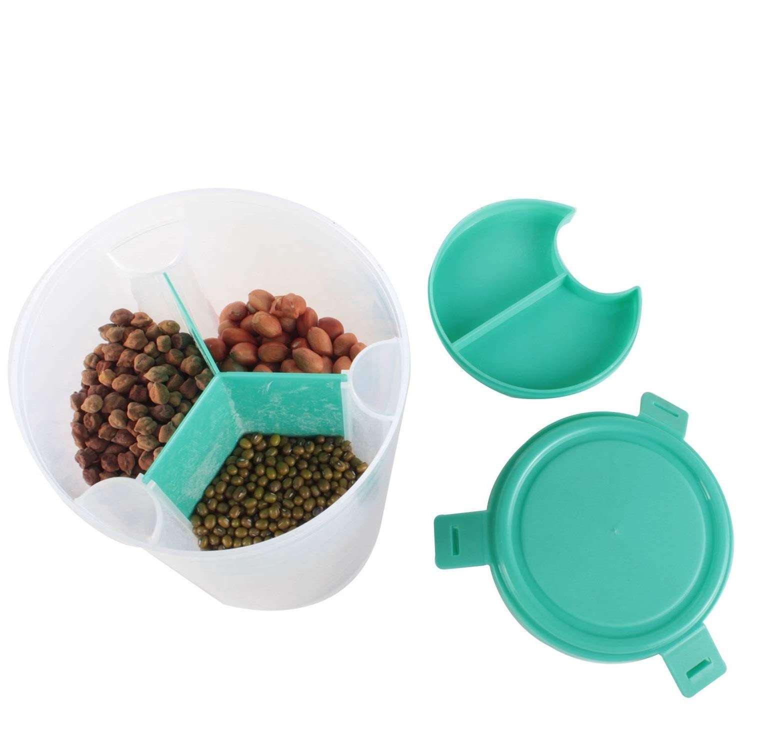 Machak Plastic Storage Container for Kitchen 3 Section Air Tight Container Jar,Storage Containers,Masala Boxes,Pack of 1 (Blue) 4