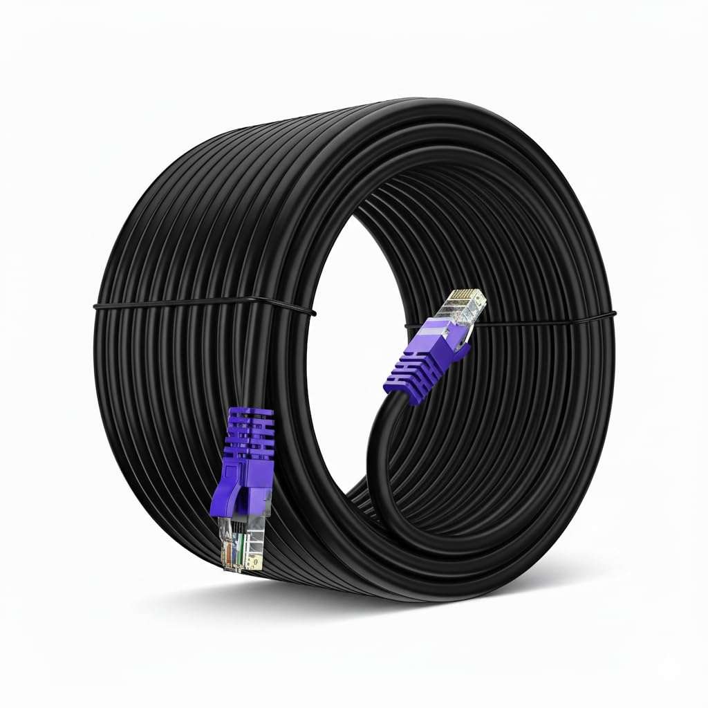 Sadow Heavy-Duty Cat6 Outdoor Ethernet Cable 35 Meter (115 Feet) | UV-Resistant, Waterproof, Direct Burial LAN Wire | High-Speed Network Lan cable 1Gbps / 550MHz for CCTV, Routers, and External-Black 1