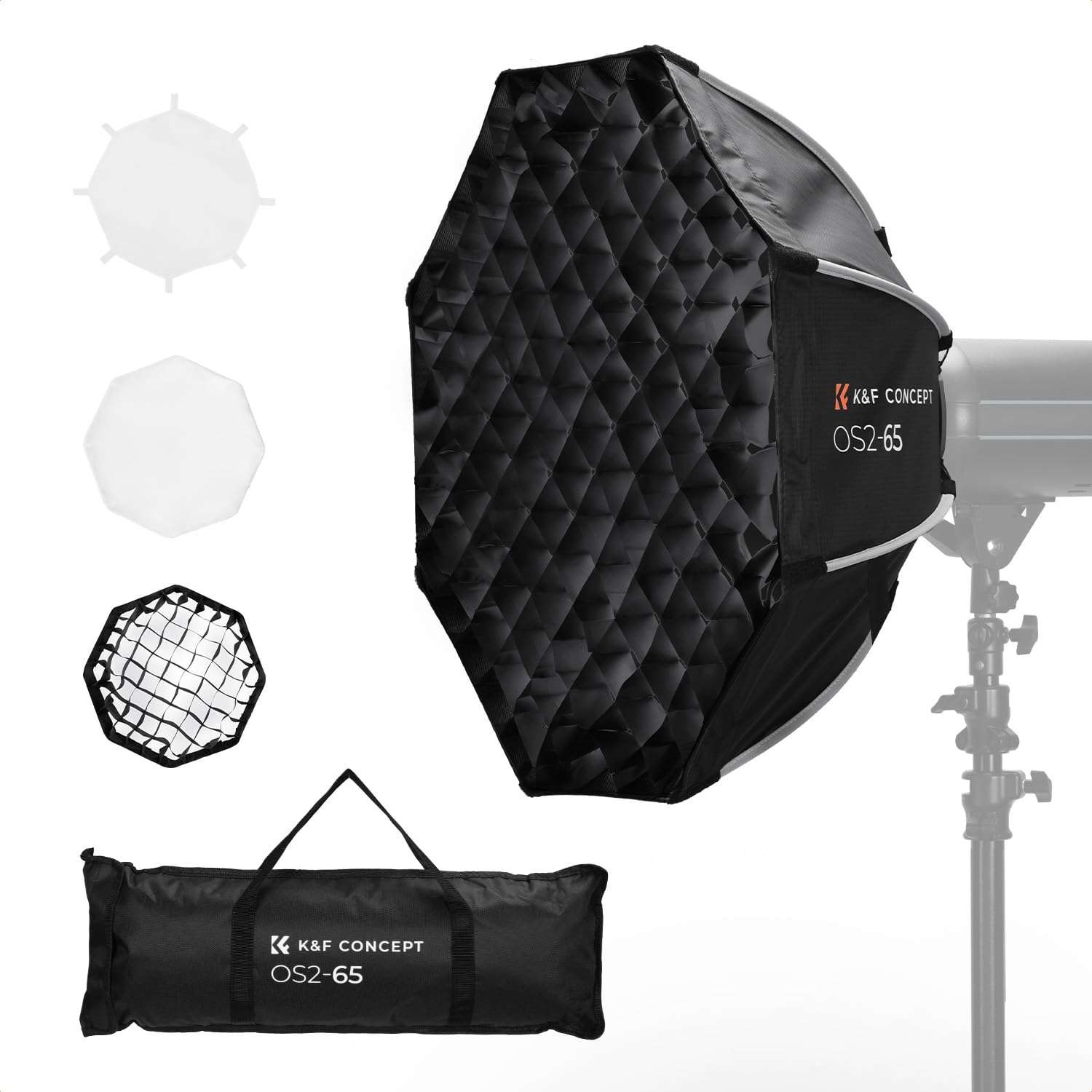 K&F CONCEPT Octagonal Softbox, 65cm/25.6in Quick Release Softbox with Bowens Mount, Carrying Bag, for Photography, Studio Portrait Shooting 1