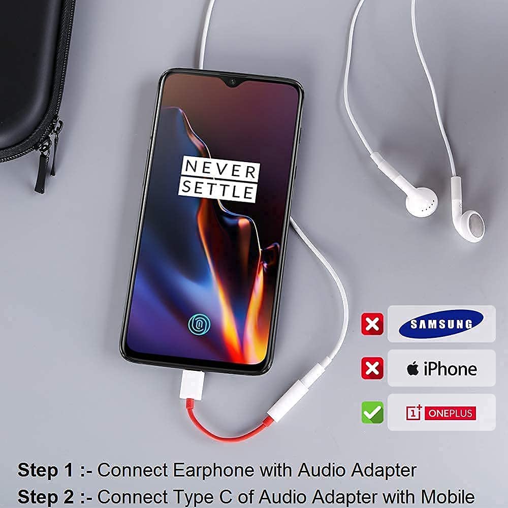 GO SHOPS OnePlus Type C to 3.5 mm Jack Audio Connector Noise Cancelling Headphones Jack Converter Splitter Audio Adapter for One Plus 8T/8/7/7 Pro / 1+6/1+6T, All Pro & Type-C Devices - RED 6