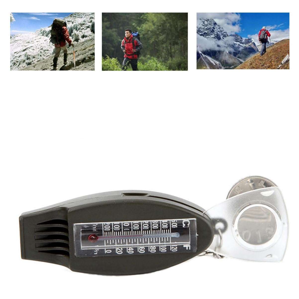 Peosaard Emergency Survival Whistle 4 in 1 Whistles with Compass Thermometer Magnifier for Hiking Camping Army Green, Emergency Survival Whistle 5