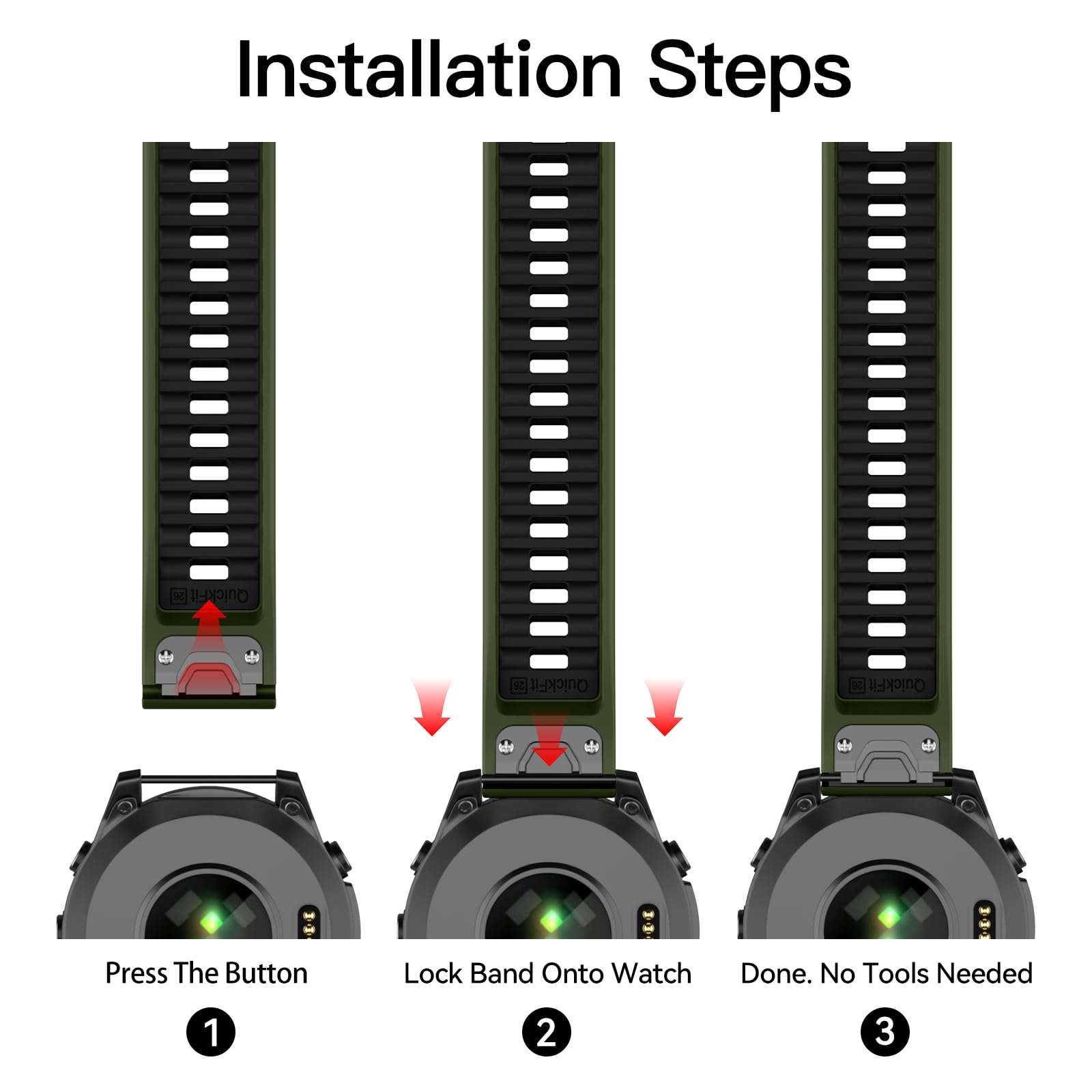 OVERSTEP Compatible with Fenix 8 51mm Watch Bands, 26mm Soft Siliocne Strap for Garmin Fenix 5X/Fenix 5X Plus/Fenix 6X/Fenix 6X Pro/Fenix 7X/Fenix 7X Pro Smartwatch(Army Green, Black) 6