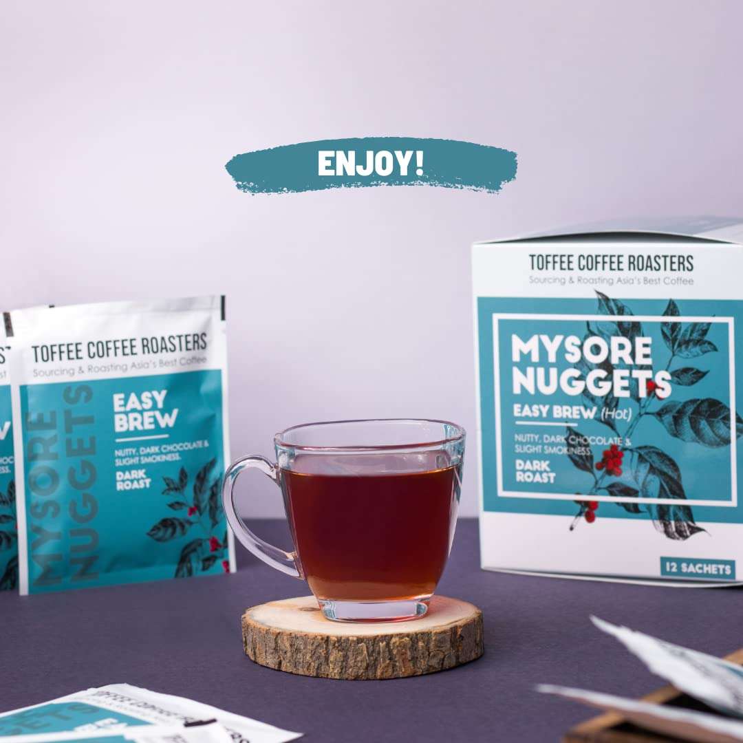 Toffee Coffee Roasters | Easy Brew (Hot Brew) Coffee | Mysore Nuggets | Pack of 24 | No Equipment Required | Easy to Brew Pour Over Coffee | Dark Roast | Coffee Notes: Dark Chocolaty, Nutty & Woody? 6