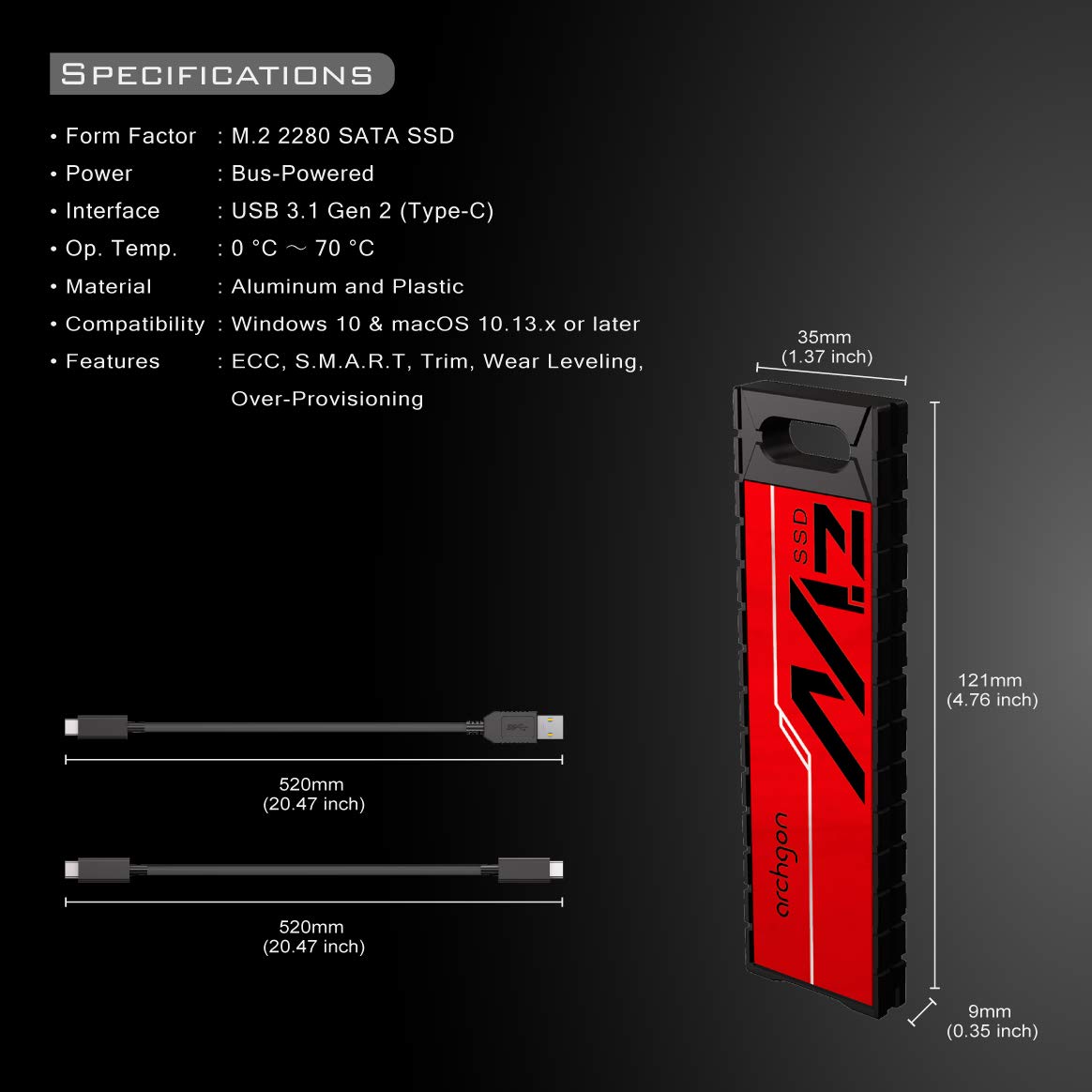 Archgon 960GB USB 3.1 Gen.2 Gaming External SSD Portable M.2 Solid State Drive (Model G703K,960GB) 4