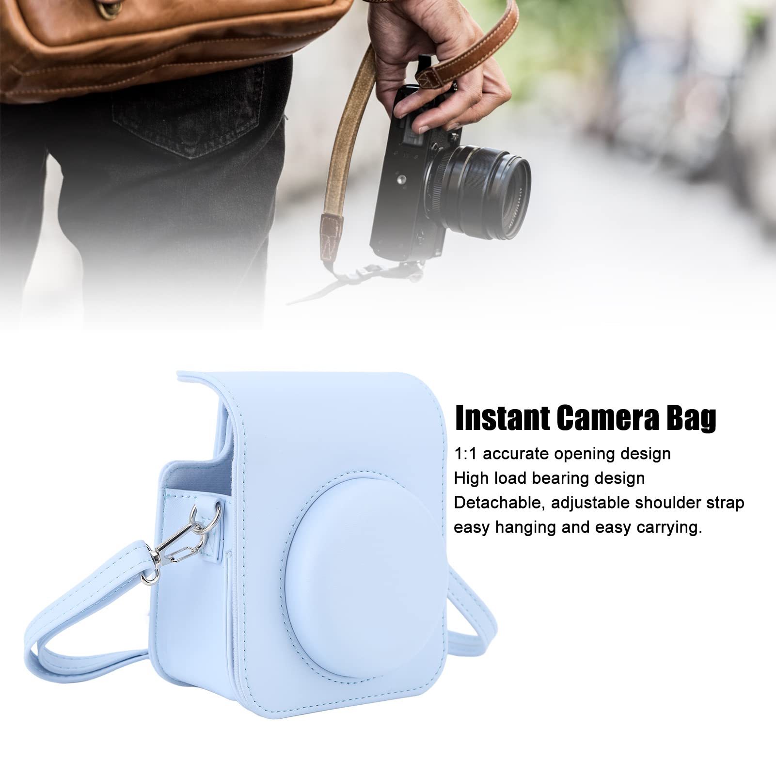 banapoy Instant Camera Case, Instax Mini 12 Camera Protective Case Bag With Adjustable Shoulder Strap, Portable PU Leather Camera Carrying Bag for Instax Mini 12 Camera (Hydrangea Blue) 3