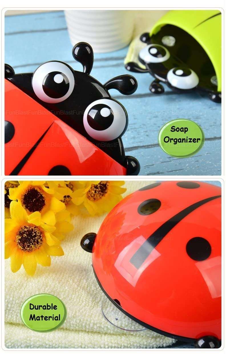 FunBlast Soap Box Holder with Cover – Lady Bug Design Soap Case for Kids Bathroom and Basin, Soap Dish Holder, Double Layer Drain Compartment Soap Tray with Cover (Red) 3