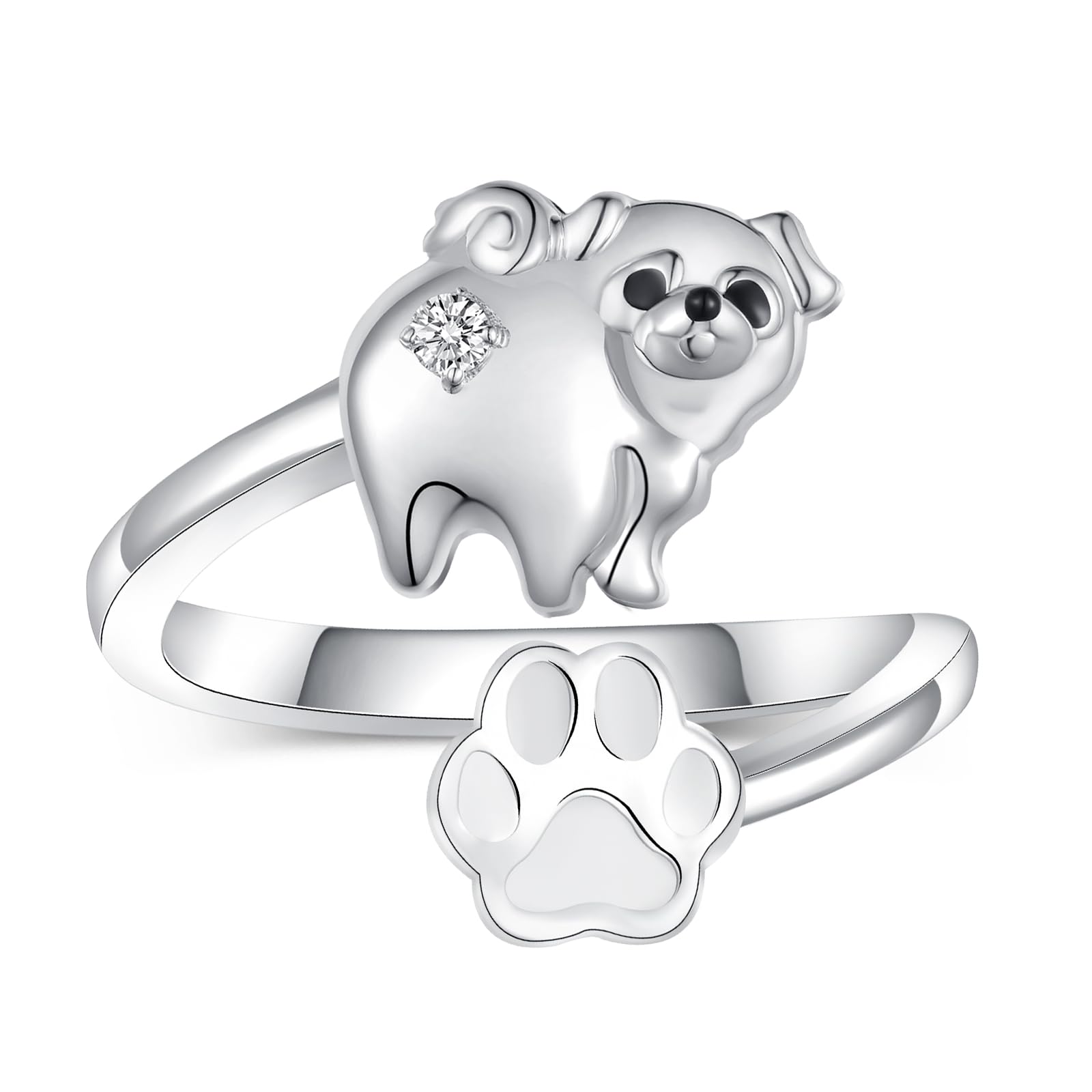 Pug Earrings and Pug Ring Sterling Silver Cute Dog Gifts Pug Dog Jewelry for Women Pug Lover 5
