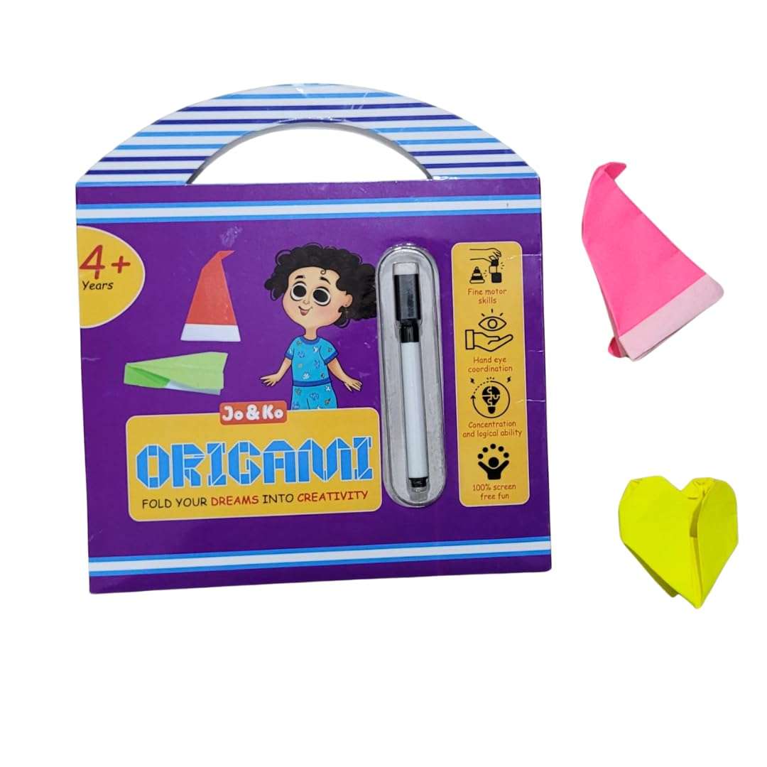 JoGenii Origami Kit - DIY Kit for Kids, Contains Origami Book, 100 Origami Sheets and marker Travel friendly Art and Craft Educational Brain-boosting No Mess Paper Craft Kit Paper Size: 14.5 CM * 14.5 CM, DIY Activity, Return Gifts for Kid 4-10 Years 4