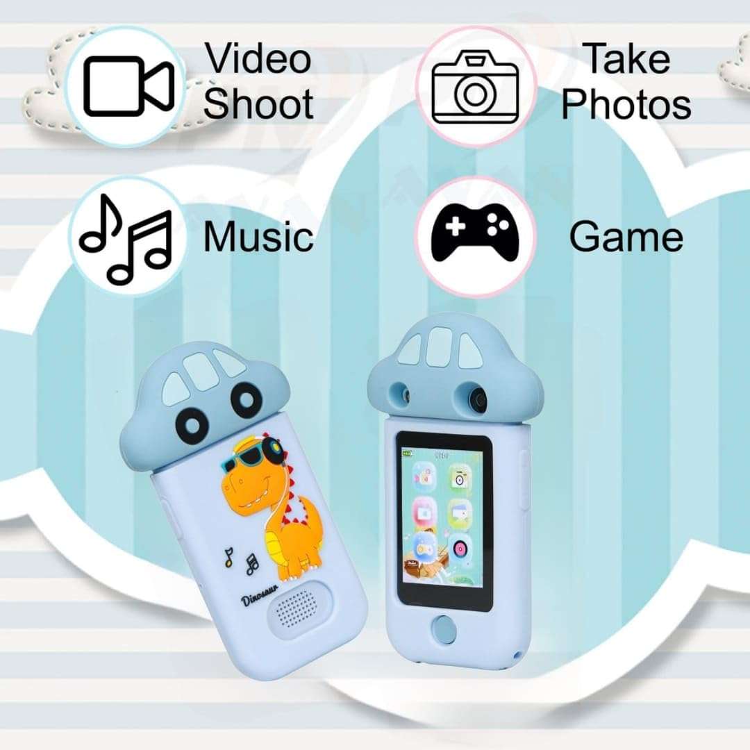 BLiSS HUES Kids Touchscreen Smartphone Toy with 2.8" Screen- 360 Degree Roatating 8MP Dual Camera- MP3 Music Player- in Built Games & Wallpapers- Dinosaur 4