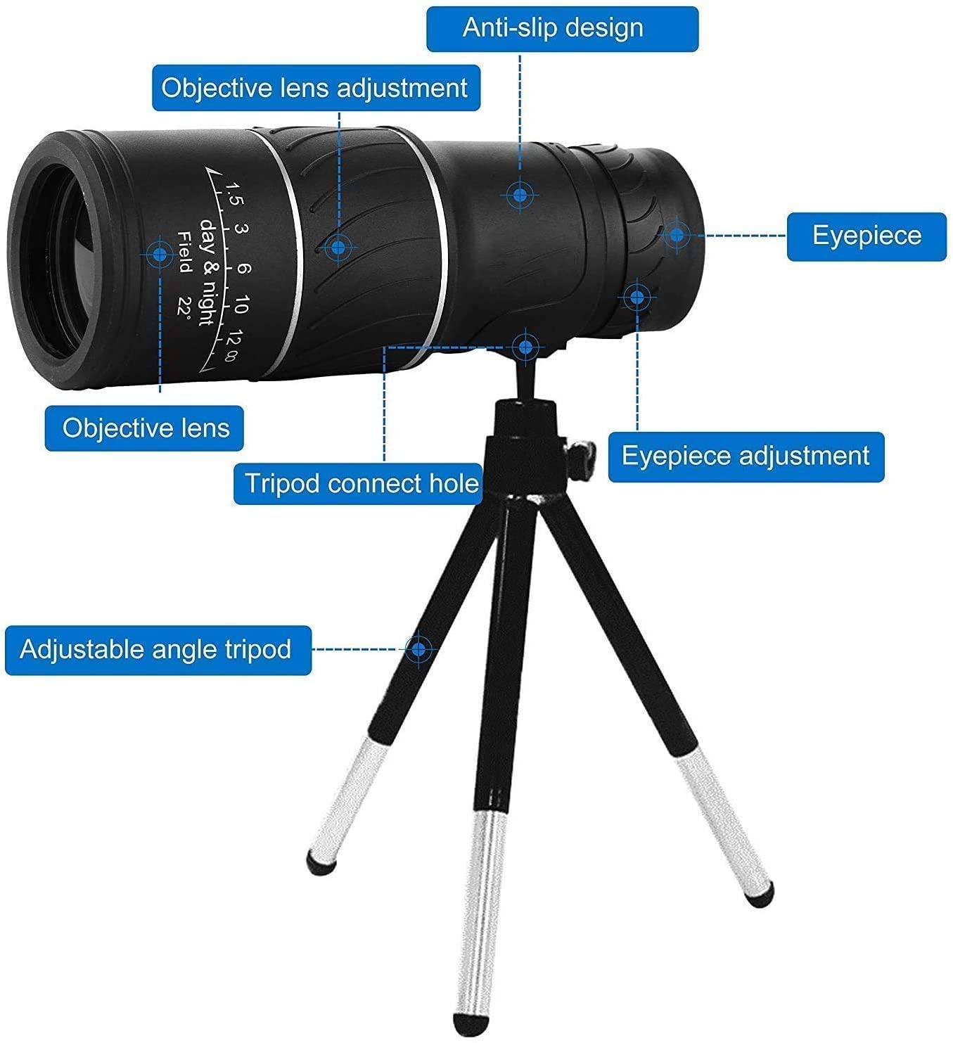 MIXEN 16X52 Magnification Zoom HD, Monocular Telescope for Adults and Children, High Power Telescope Gadget, Outdoor Telescope with Smartphone Holder & Tripod 3