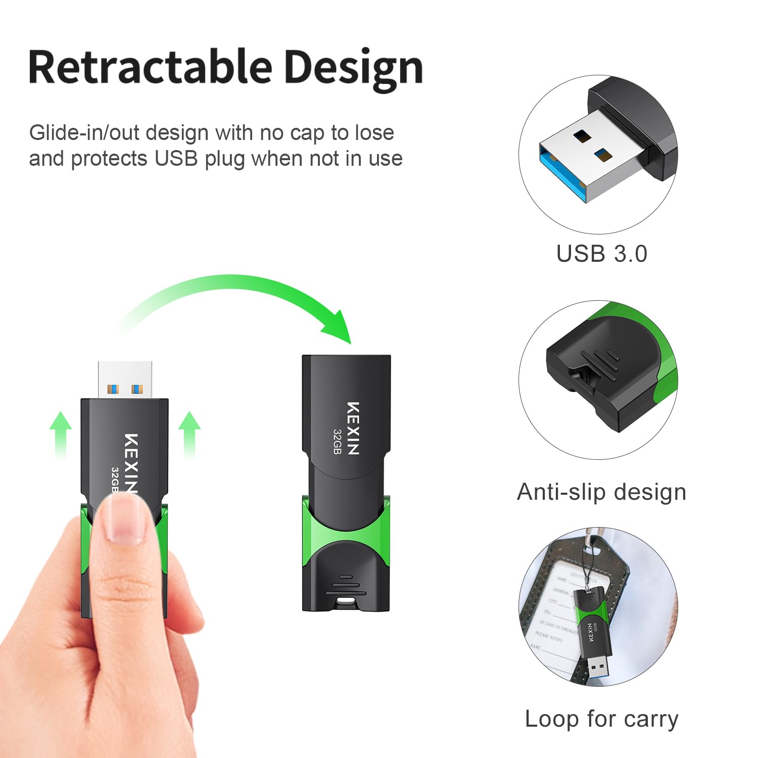 KEXIN 10 Pack 32GB Flash Drive USB 3.0 Flash Drive 32G Thumb Drive 3.0 USB Drive Bulk Jump Drive Swivel Pen Drive with LED Indicator 32G 10Pack Black+ Green 6