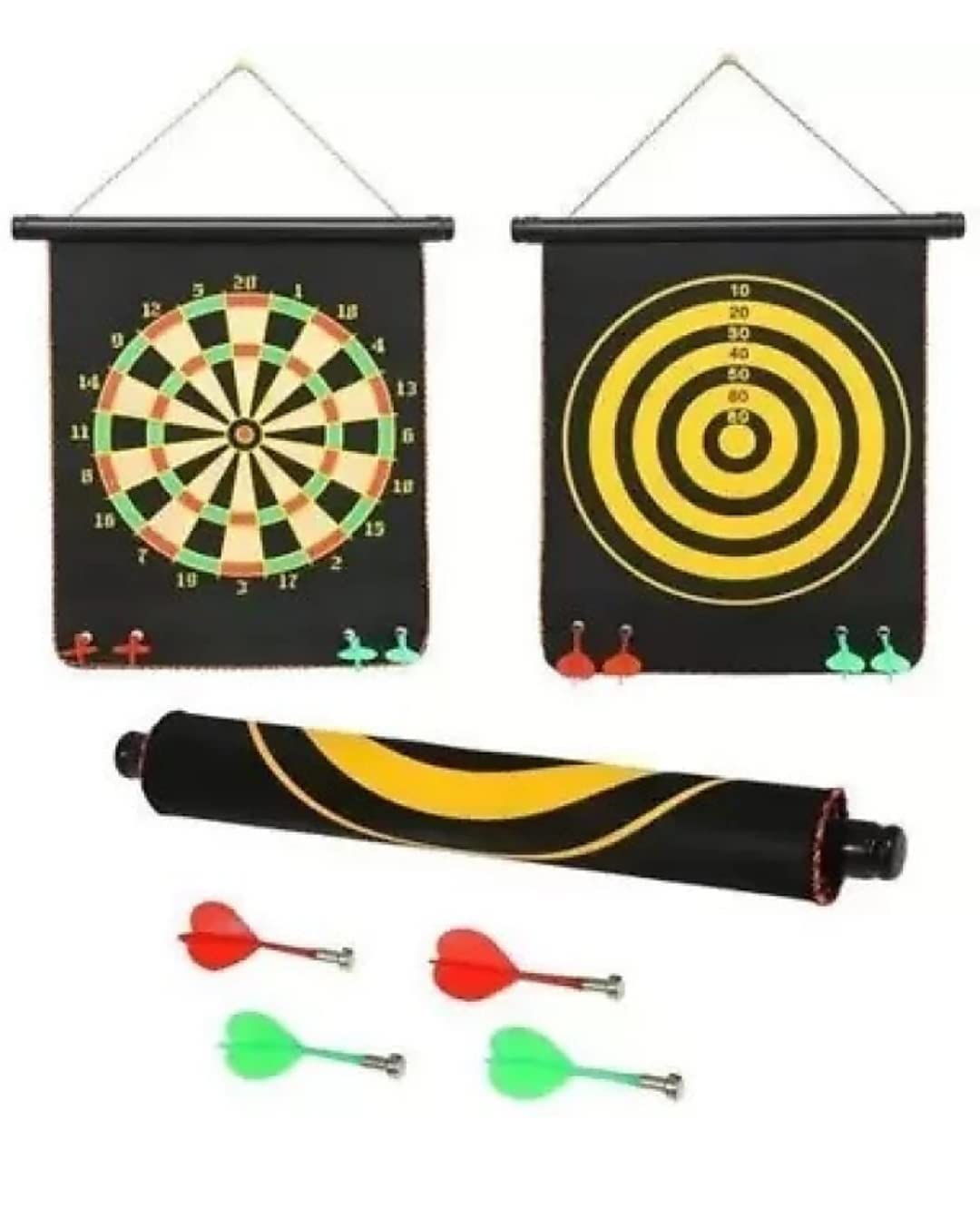 Right search 15 inch Dart High Magnetic Double Side Foldable and Portable Aiming Dart Board Game with 4 Non Pointed Dart Set Indoor and Outdoor Game Toy for Kids Multi Color 1