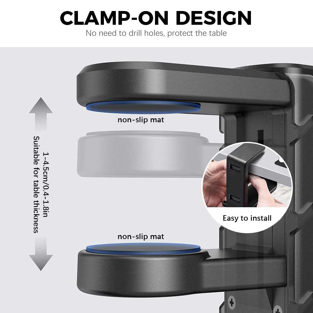 ZORBES® 3-in-1 PC Gaming Headset&Controller Holder, Headphone Stand with Adjustable Clamp&2 Controller Holder&Rotating Arm&Cable Organizer, 360 Degree Rotatable PC Gaming Accessory Headset Holder 6