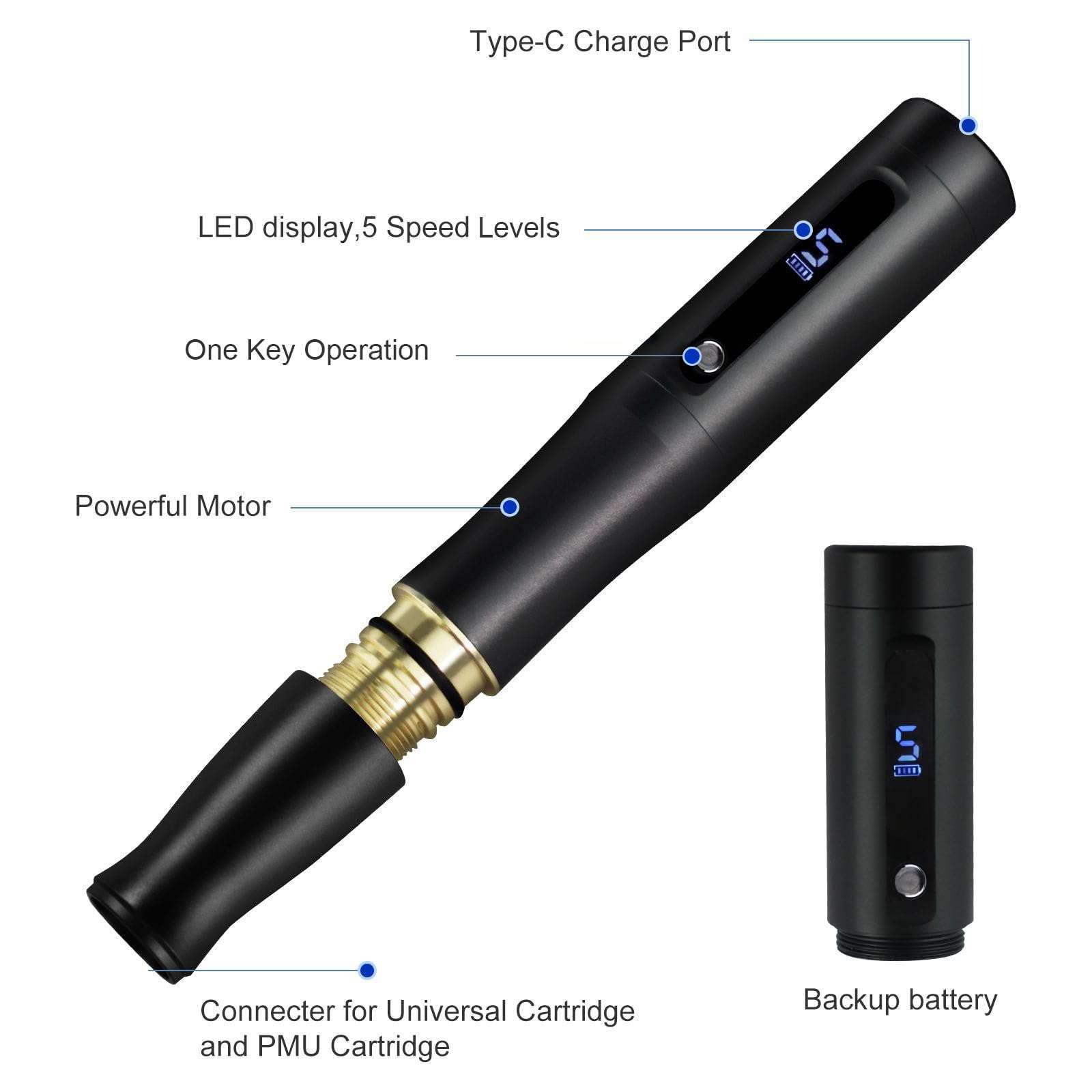 Digital Permanent Make Up Machine, Double Batteries Tattoo Machine Pen - LCD Screen with Speed and Power Display- Ombré Powder Brows Lips & Eyeliner (Matte Black) 5