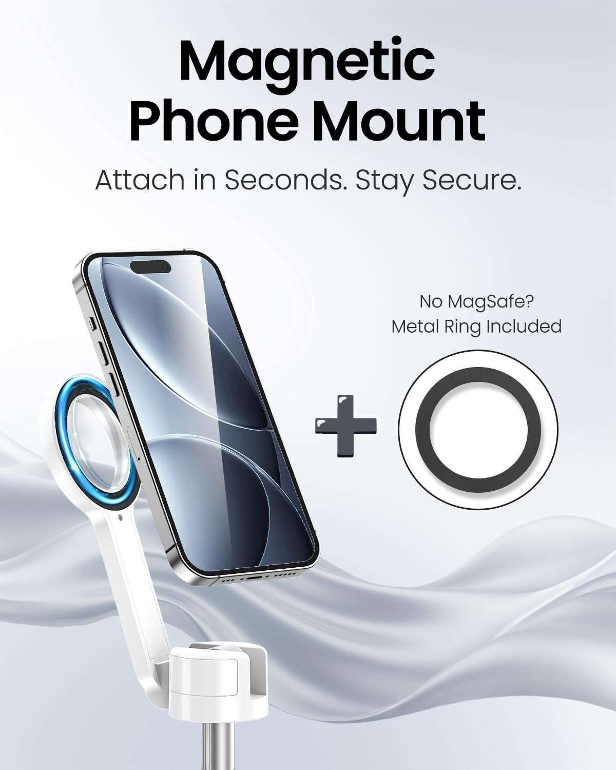 UBeesize 70" Auto-Open Magnetic Tripod for iPhone, MagSafe Selfie Stick with Remote, Portable Phone Stand for Recording, Travel and Vlogging, Compatible with iPhone/Android (White) 4