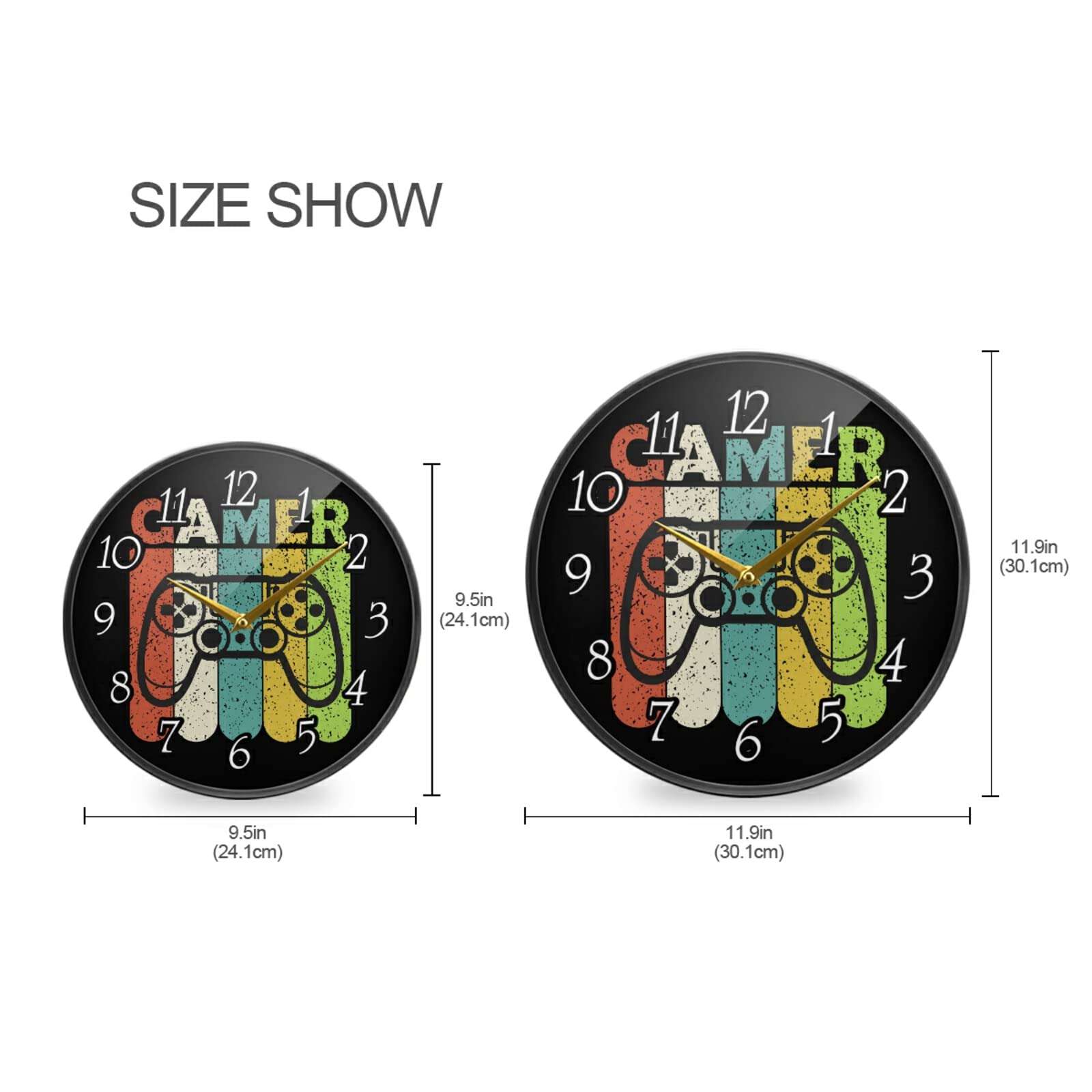 Colorful Joystick Vintage Gamepad with Slogan Gamer on Dark Wall Clock, Silent Non-Ticking Easy to Read Round Decorative Acrylic Wall Clock Art, for Living Room Home Office School 12 Inch 3