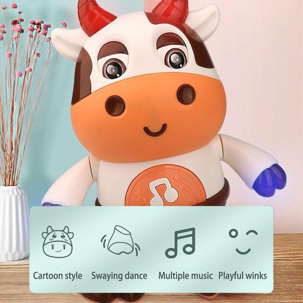 Rafonie Dance Cow Light up Dancing Cow for Active Fun, Dancing Cow Toy, Musical Cute Cow, Interactive Music Cow Crawling Toy, Baby Animal Sounds Toys, Toddler Sensory Educational Toys with Light 3