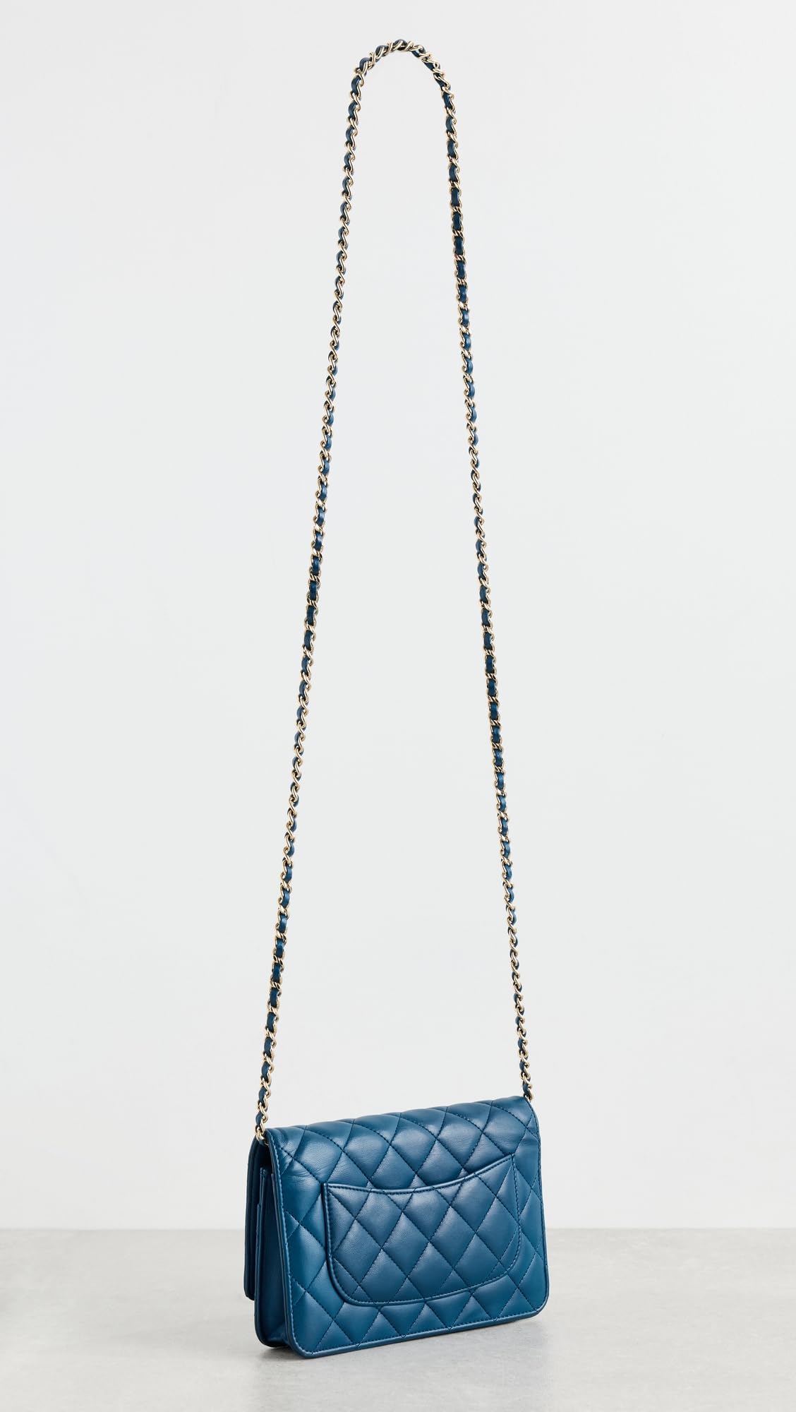 WHAT GOES AROUND COMES AROUND Women's Pre-Loved Chanel Blue Lambskin Classic Quilted Wallet On Chain, Blue, One Size 5