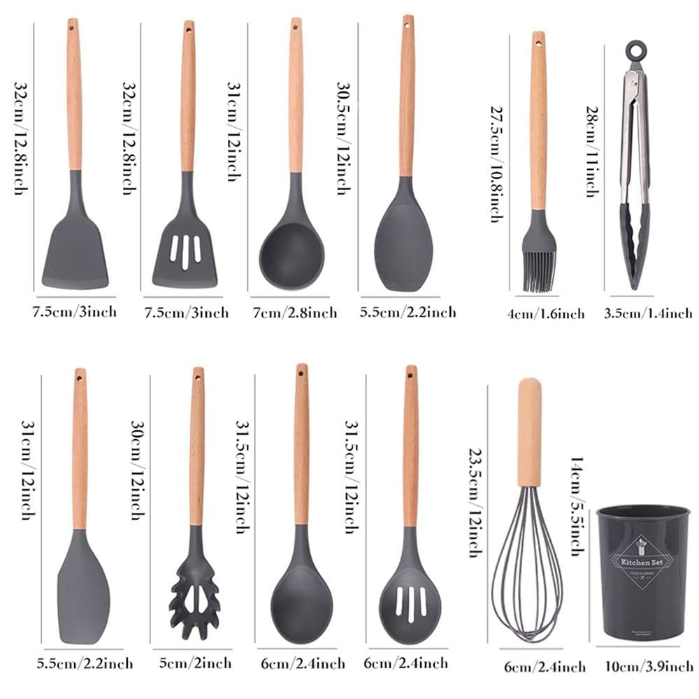 15-Piece Silicone Wooden Handle Kitchen Utensils Set, Cooking Tools with Holder, Kitchen Gadgets for Non-Stick Cookware 4