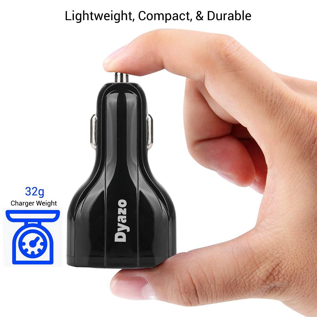 Dyazo 3 Port 36 W Turbo Car Charger QC Charging Compatible for All Qualcomm 3.0 Devices and Normal Charging for All Mobile Phone with Type c Cable 5