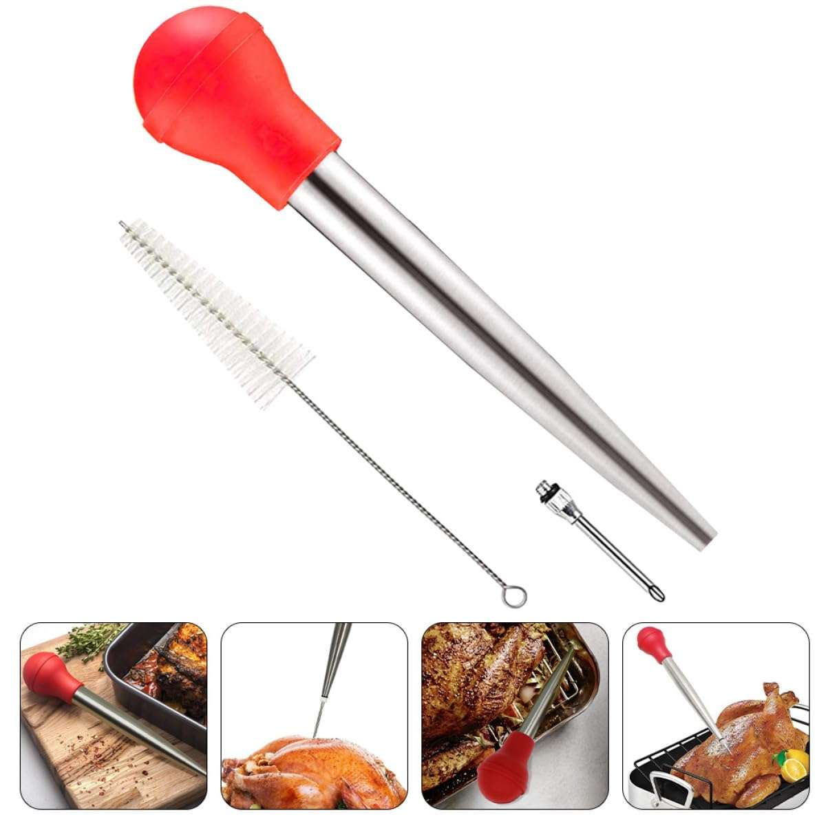 PRETYZOOM 2 Sets Turkey Needle Set Injector Injection Mallet Pounder Mixer Turkeys Chomps Turkey Kitchen Tool Marinade Injecting Tool Kitchen Gadget Oil Suction Pump 3