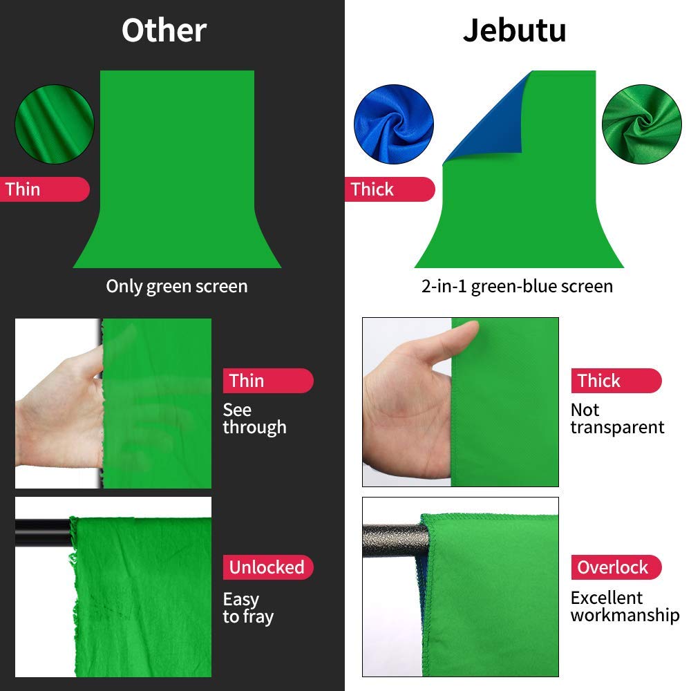 JEBUTU Blue Green Screen Backdrop with Stand, 6.5x5ft(HxW) Green Screen Stand, Portable 2-in-1 Blue Greenscreen Background with T-Shape Backdrop Stand, Clips & Carry Bag for Streaming Zoom Photography 4