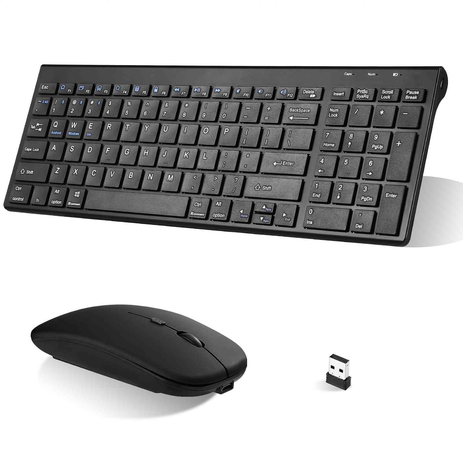 Rechargeable Wireless Keyboard Mouse, UrbanX Slim Thin Low Profile Keyboard and Mouse Combo with Numeric Keypad Silent Keys for Infinix Note 10 Pro NFC - Black 1