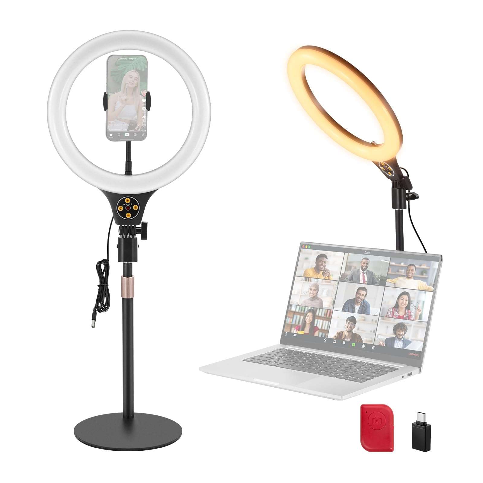 NEEWER Entry Level Version 10.5" Desk Ring Light with Stand/Phone Holder Compatible with iPhone/Remote, 10W CRI85+ LED Lighting for Streaming Recording Makeup Selfie Laptop Video Conference, N22 1