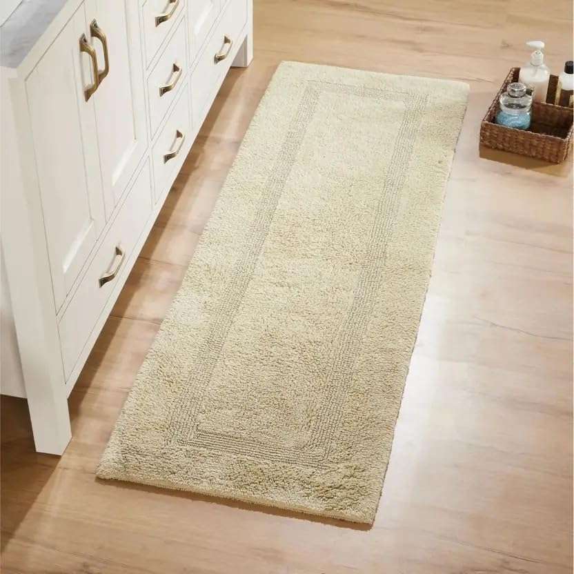 Rosslyn Soft Cotton Bath Runner Rug – Long Absorbent Mat for Bathroom Floor, 100% Plush Cotton, Non-Slip, Quick Dry (Beige) 1