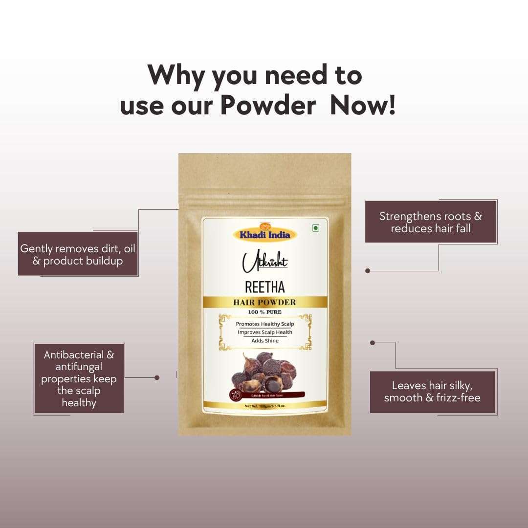 Utkrisht Khadi Reetha Hair Powder Pack 100g | Natural & Ayurvedic | Removes Dirt, Oil & Product Buildup | For Dry, Frizzy & Silky Hair | Healthy Scalp | All Hair Types | For Men & Women 6