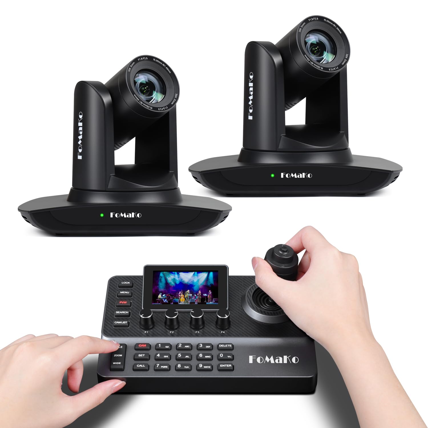 FoMaKo AI Auto Tracking HDMI PTZ Camera 30x Optical Zoom PTZ Controller for Church Services Worship Education, PoE 1080P60, 2pcs FMK30UH-B + KC606 1