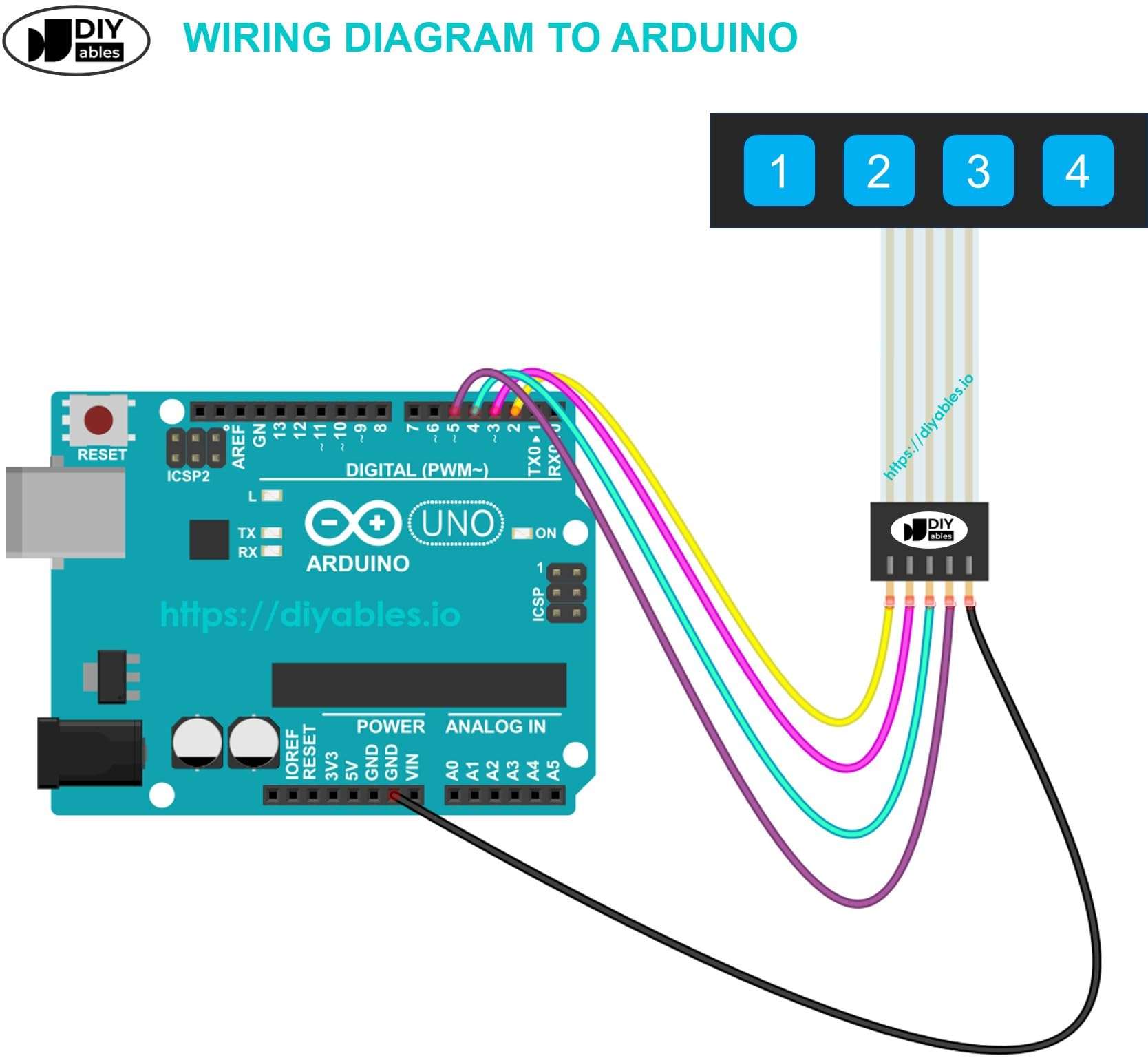DIYables Keypad 1x4 for Arduino, ESP32, ESP8266, Raspberry Pi, 2 Pieces 6