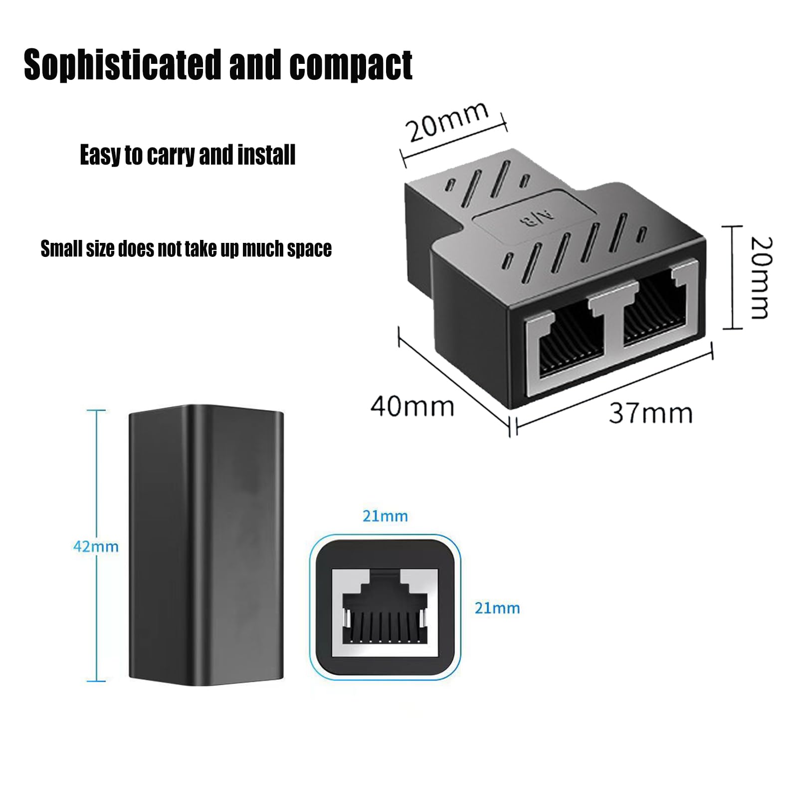 RJ45 Coupler Splitter 1 to 2 Port T Adapter Ethernet Coupler Adapter Network Connector for Cat7/Cat6/Cat5e/Cat5 Ethernet Cable Sharing Kit (6PCS) 3
