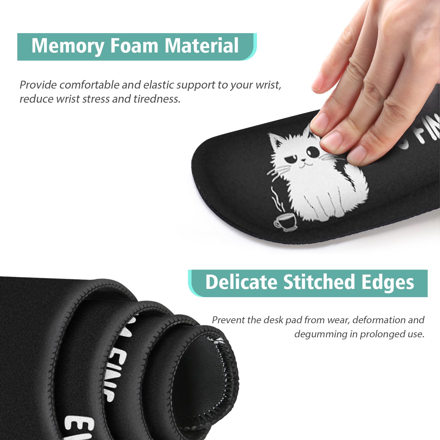 Desk Mat Set, Large Gaming Mouse Pad with Wrist Rest,Ergonomic Mouse Pad,Home Office Desk Accessories Decor Supplies(Cat) 5