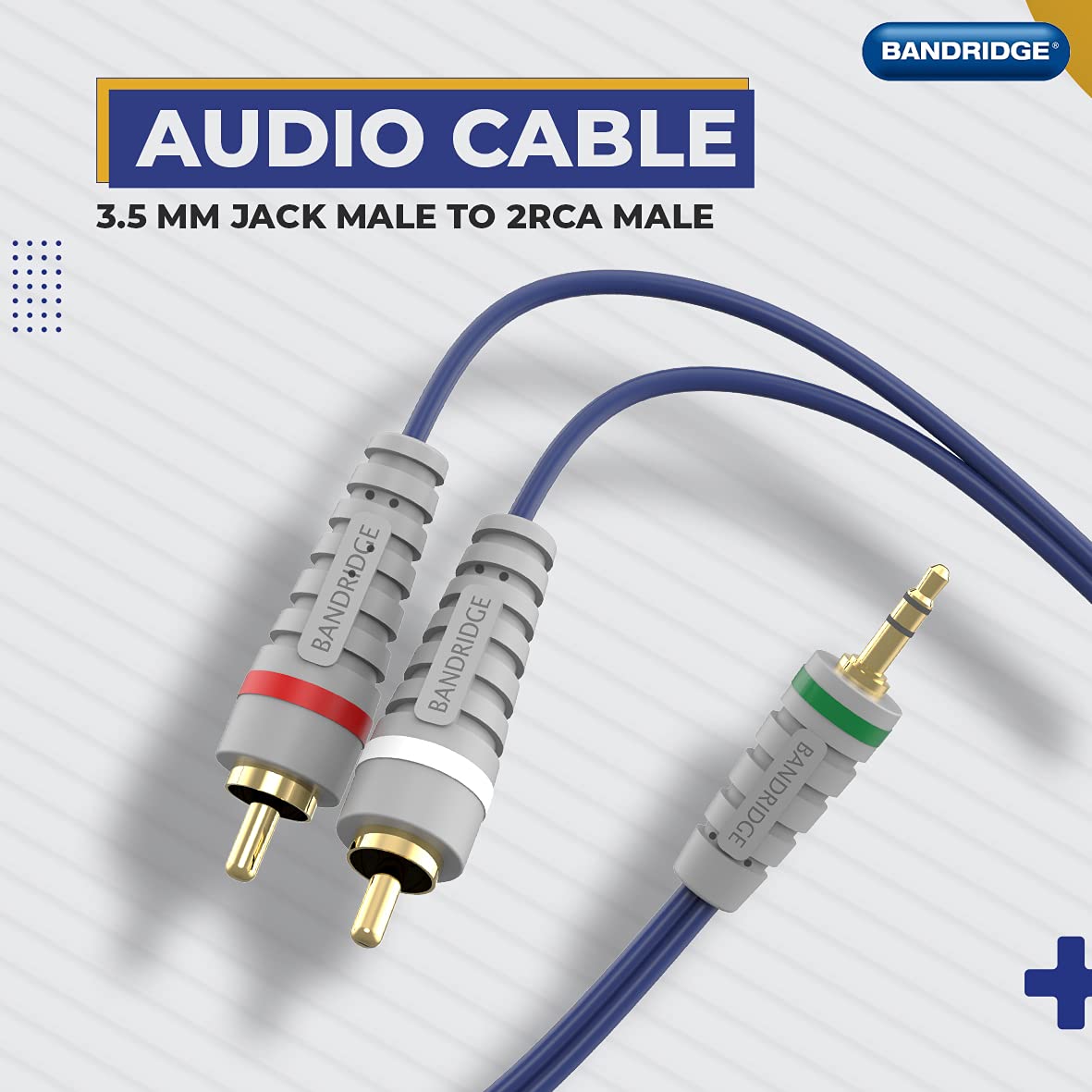 BANDRIDGE 3.5mm male to 2xRCA Y Splitter Stereo Audio Cable, With PVC Jacket & Gold Plated Connectors, Compatible with Amplifiers, Soundbar, Smartphones, Speakers and more (2 Meter) 4