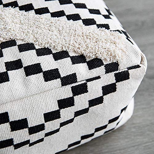 MOCOFO Decorative Square Pouf Cover for Bedroom Boho Cotton Unstuffed Pouf Footstool (Black Diamond,18x18x18) 6