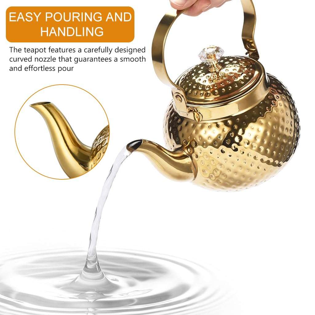 Supvox® 1.2L Stainless Steel Teapot Pot Kettle, Luxury Golden Water Kettle with Infuser, Universal Water Kettlefor Coffee and Tea Enthusiasts, Tea Kettle for Gas Stove and Induction (Golden) 6