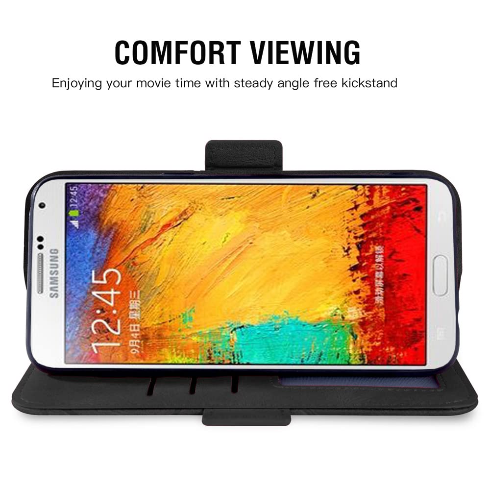 Asuwish Compatible with Samsung Galaxy Note 3 Wallet Case and Tempered Glass Screen Protector Leather Flip Cover Card Holder Stand Cell Accessories Phone Cases for Glaxay Note3 N9005 Women Men Black 4