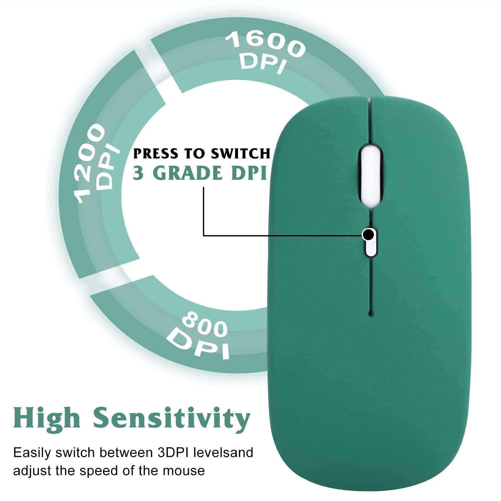 Rechargeable Bluetooth Keyboard and Mouse Combo Ultra Slim Full-Size Keyboard and Ergonomic Mouse for Ulefone Note 10 and All Bluetooth Enabled Mac/Tablet/iPad/PC/Laptop - Jade Green 4