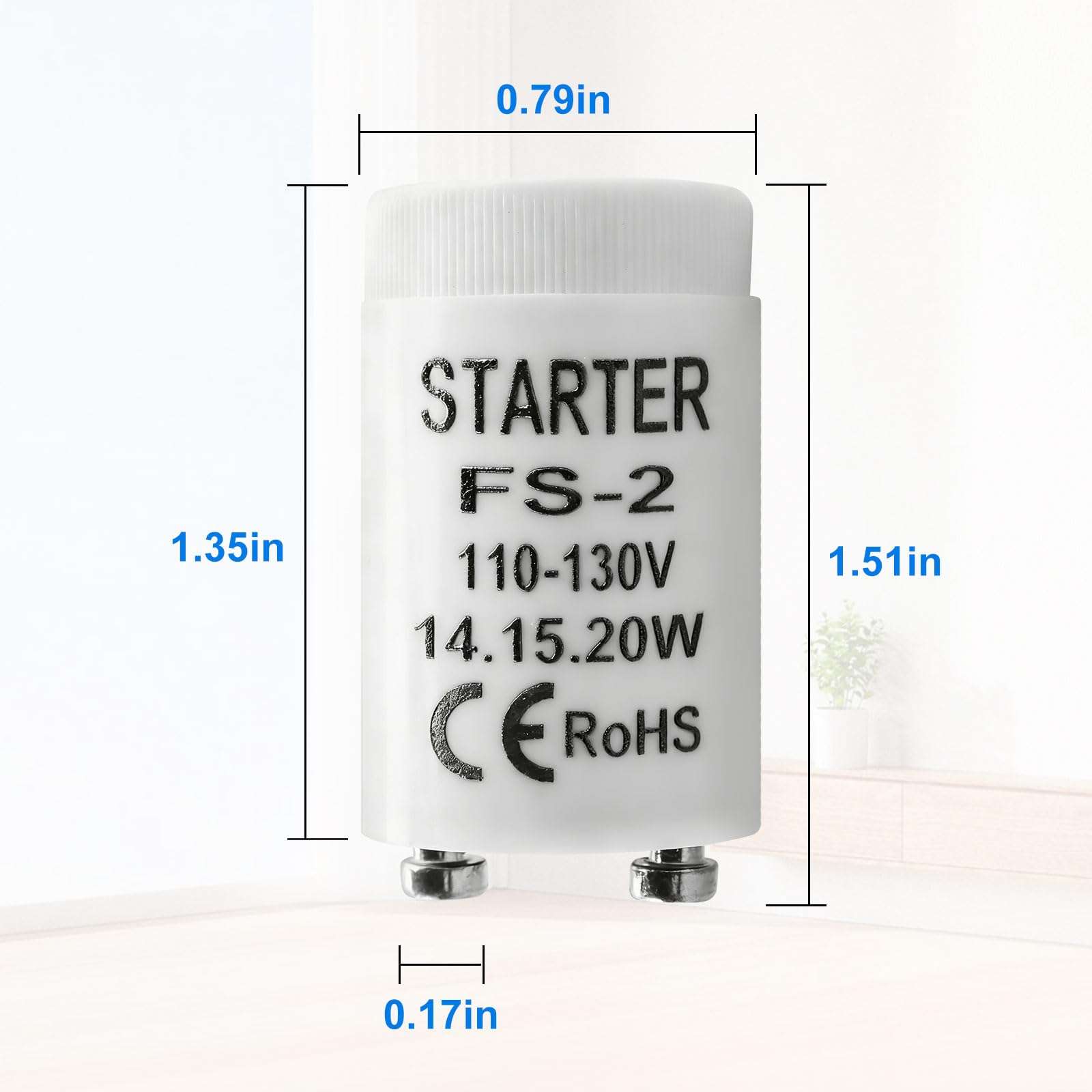 FS-2 Fluorescent lamp Starter for 14W, 15W, 20W Indoor/Outdoor Fluorescent fixtures, FS-2 Starter Tube, Compatible with Leviton 12409 FS-2 Fluorescent Starter 3