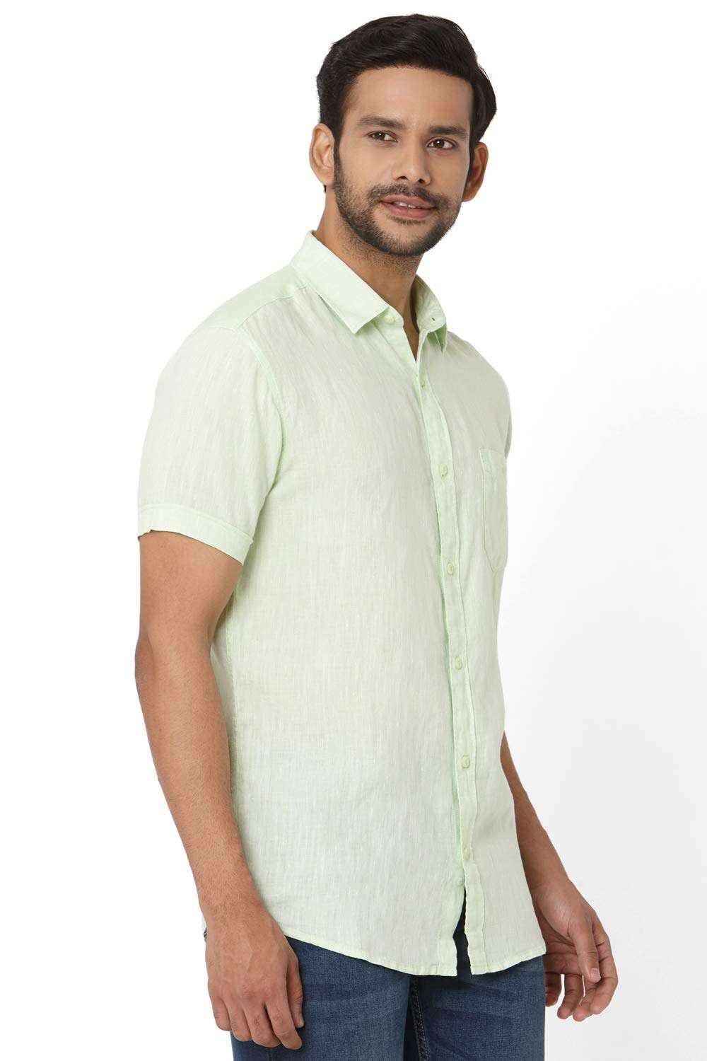 Mufti Men's Solid Slim Fit Casual Shirt (MFS-10869-K-68-LIME-L_Lime L) 2