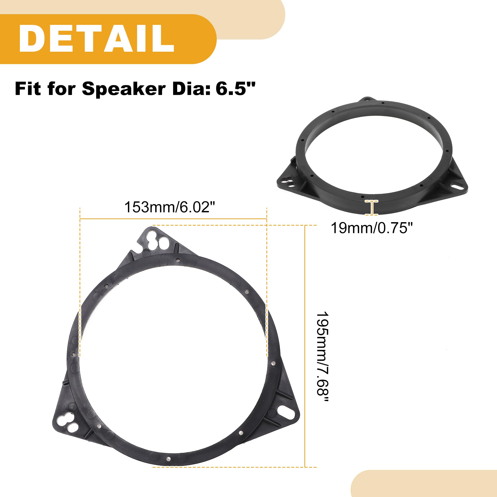 Partuto Speaker Spacer Ring Tweeter Speaker Spacer Adapter Car for Nissan Qashqai Front Rear Doors ABS Black Waterproof 6
