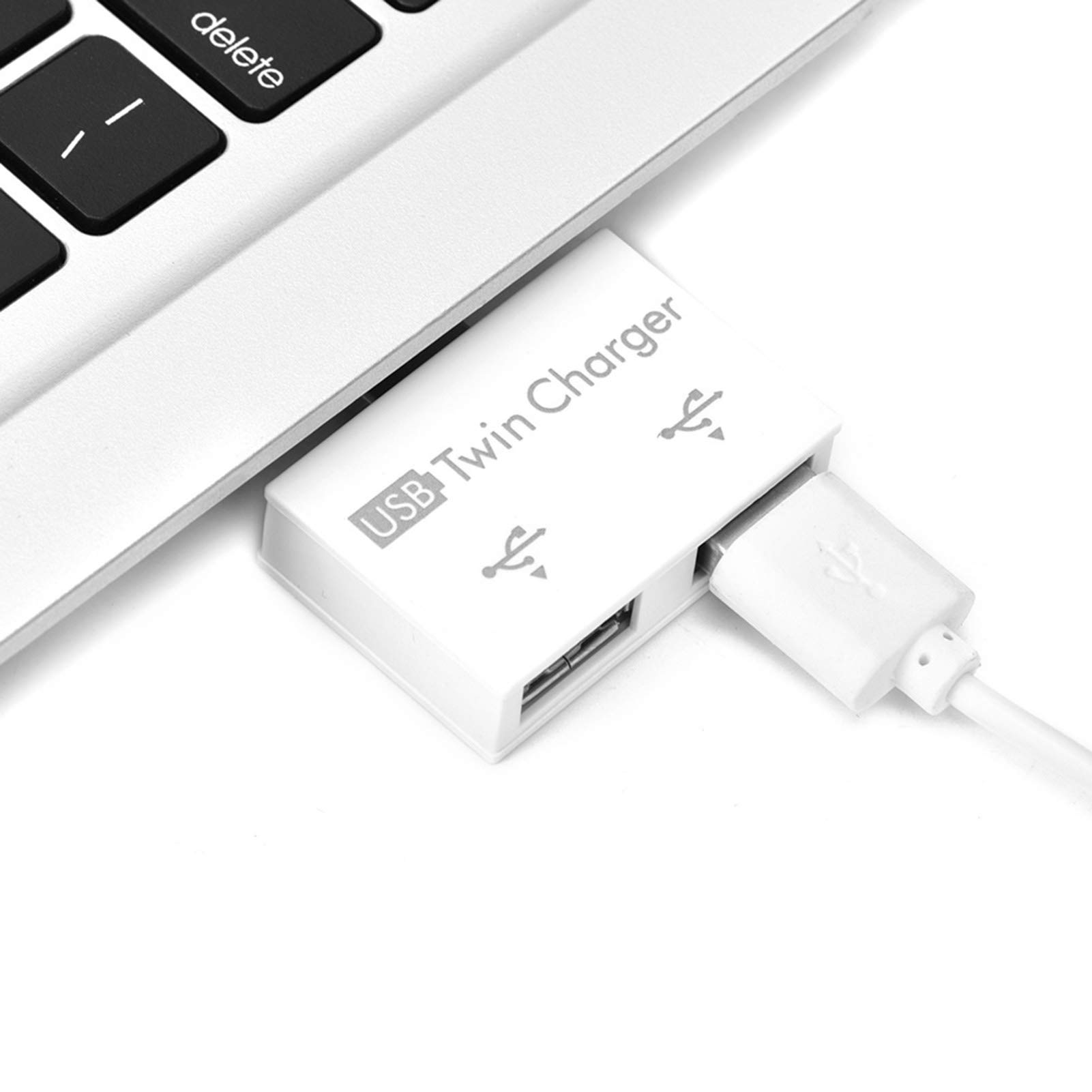 Mini USB Hub, 2 Port USB Twin Charger Splitter Adapter Kit, Suitable for Input and Output Voltage DC 5V, Aluminum Alloy + PC Small / Portable / Rugged / Durable Mini USB Hub for Charging(White) 3