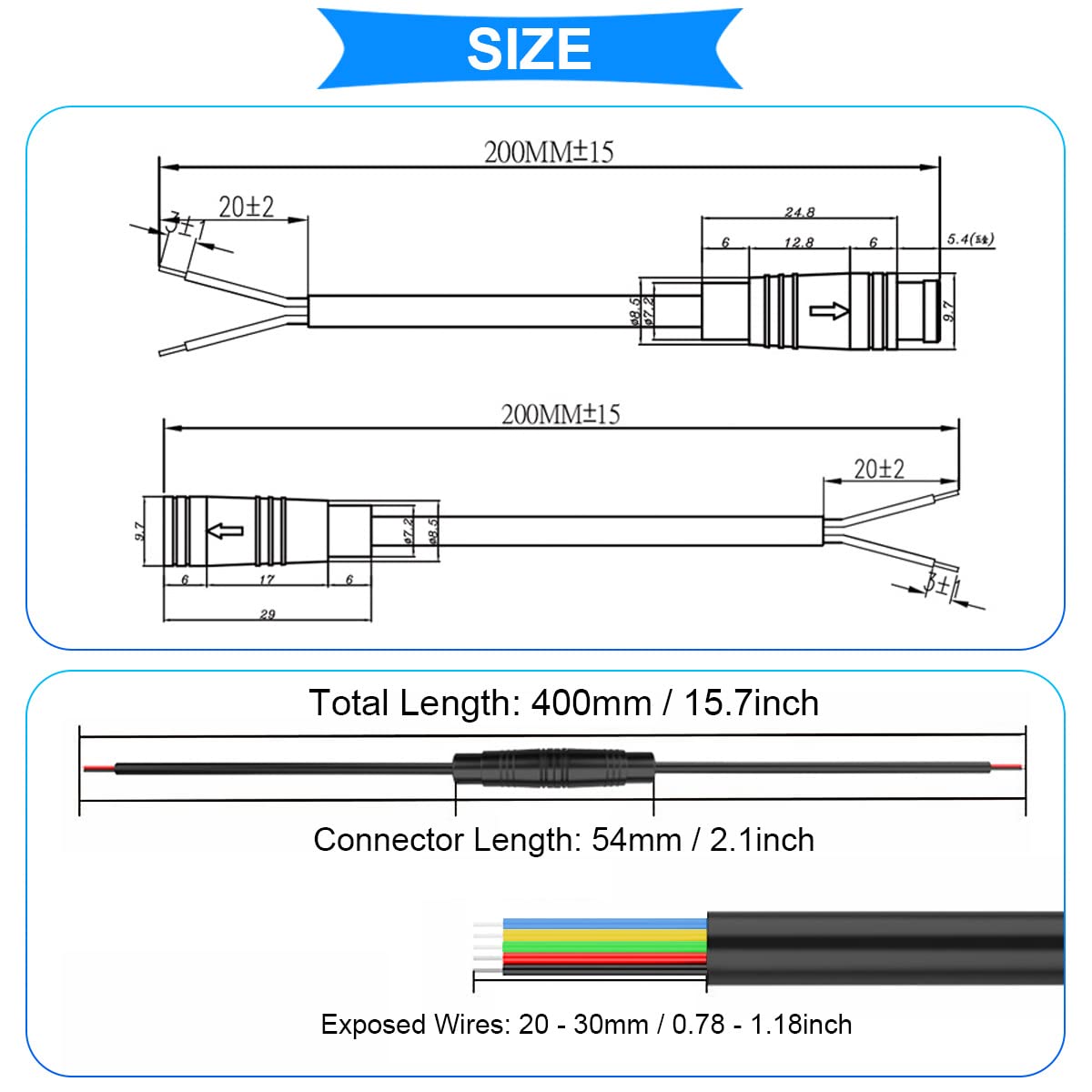 DKARDU 5 Pairs Waterproof Julet 5 Pin Connector Ebike Extension Cable - 20cm Female & Male Plug Wire for Electric Bicycle Light, Throttle, Ebrake, DIY Bike Projects, with 20 Pcs Heat Shrink Tube 4