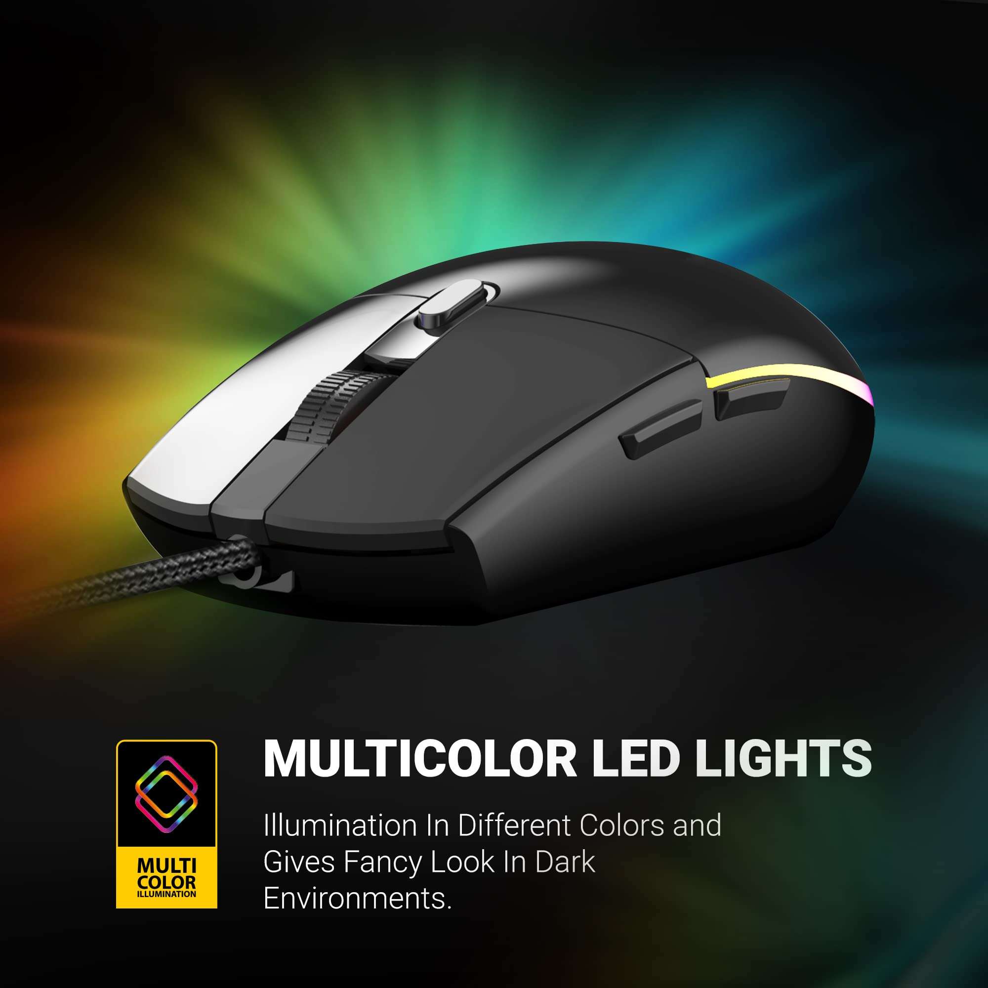 Ant Esports GM60 Optical Gaming Mouse Wired, 6 Programmable Buttons, 3200 DPI Adjustable, Optical Gamer gaming Mice with Multicolour LED Lights - Black 3
