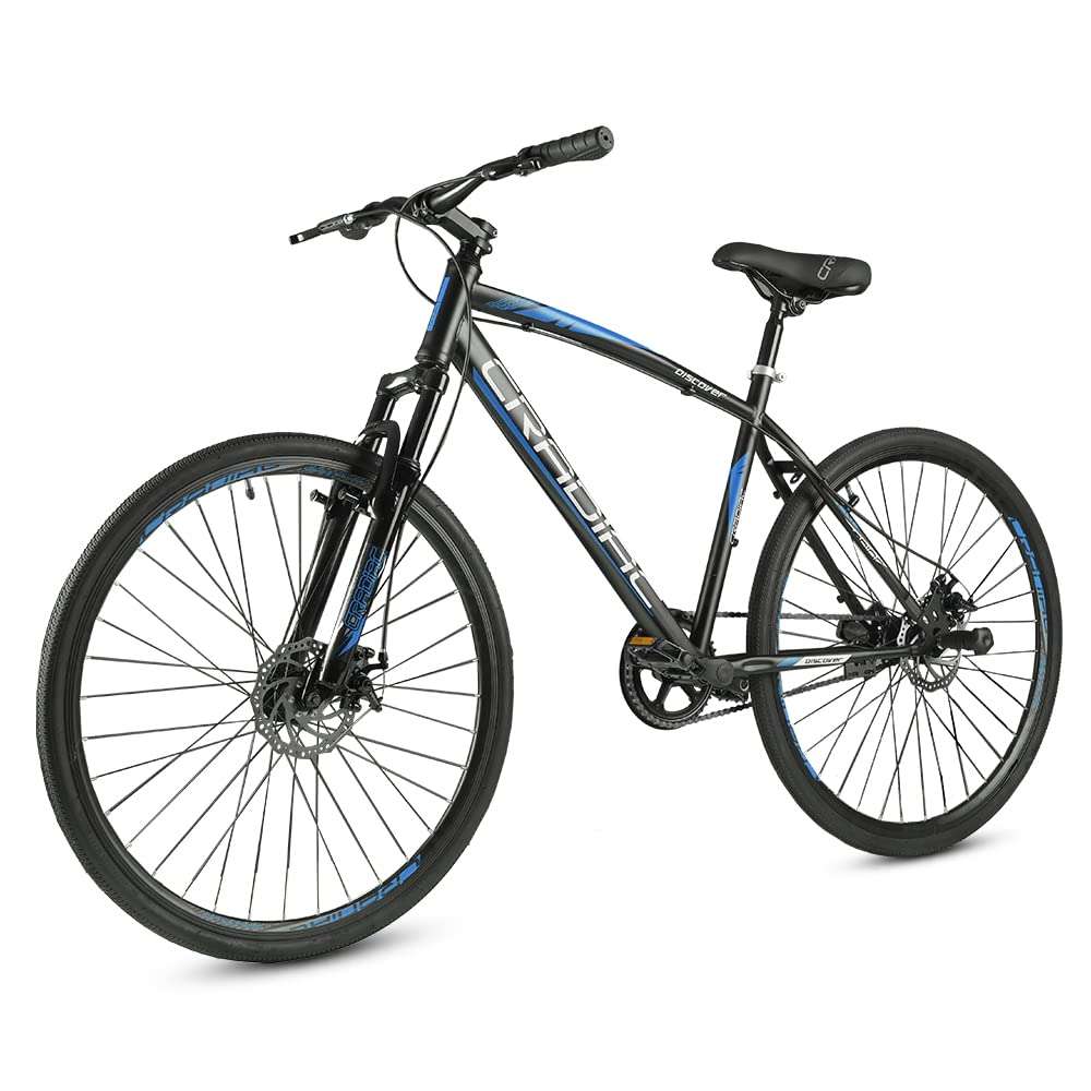 CRADIAC - Discover Pro | 700 * 35 C Hybrid Bike | Single Speed | Double Disc Brakes | Unisex, Front, Blue 3